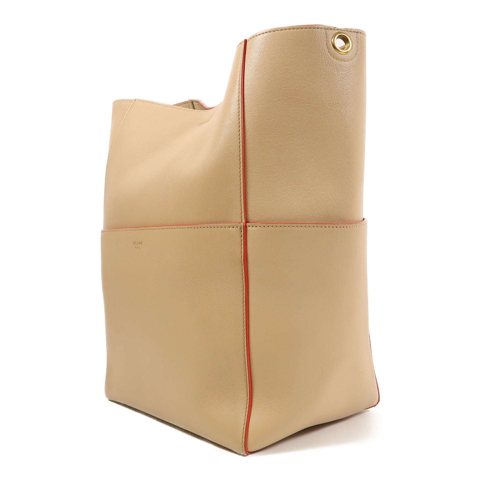 CELINE 牛皮皮革Bucket Bag金扣肩背袋米色