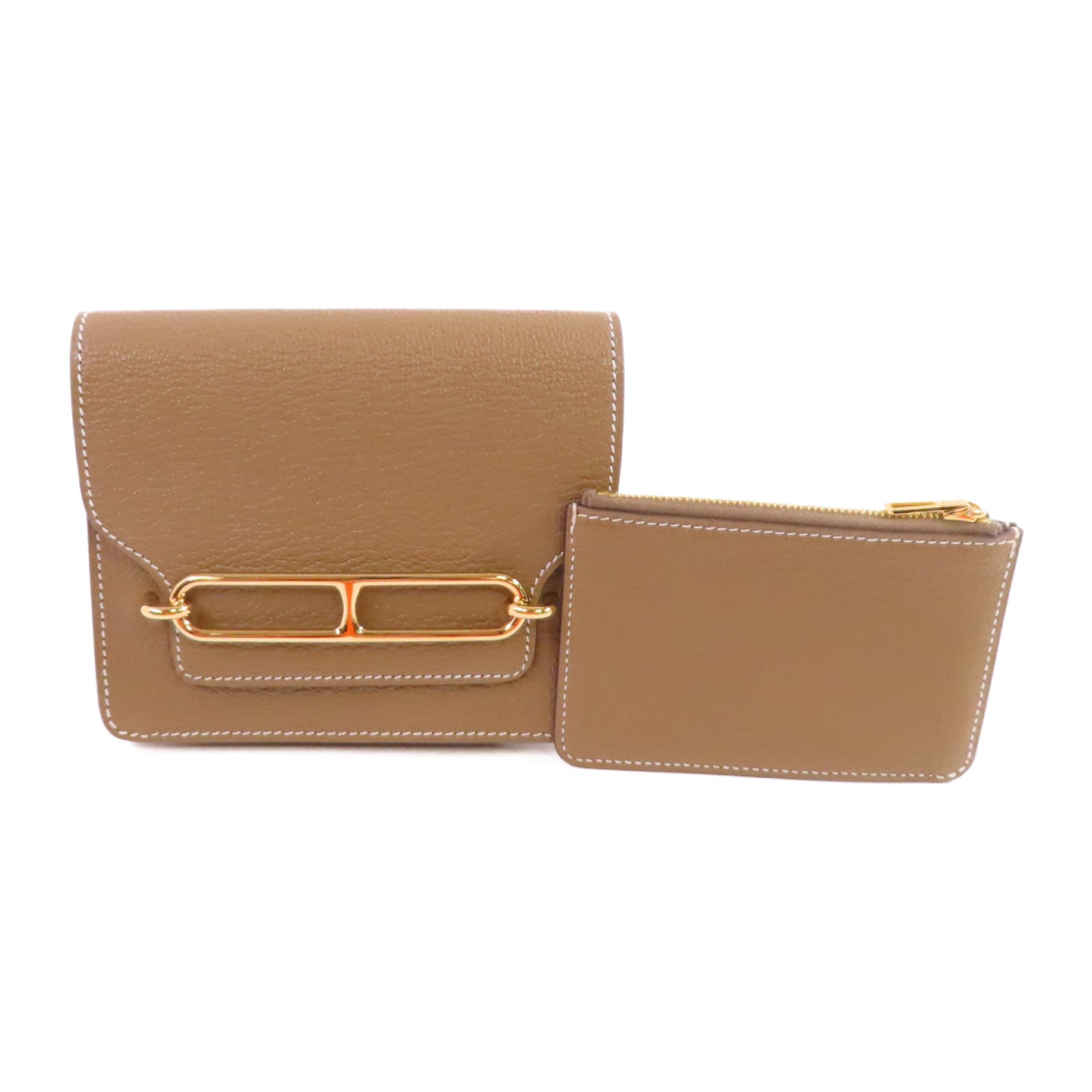HERMES 【激減優惠】Chevre皮革Roulis Slim Wallet金扣短錢包18 Etoupe/大象灰色