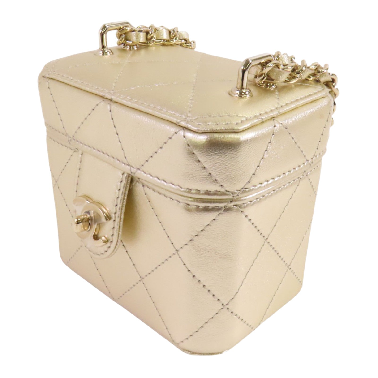 CHANEL 牛皮皮革Vanity Case金扣鏈帶肩背袋