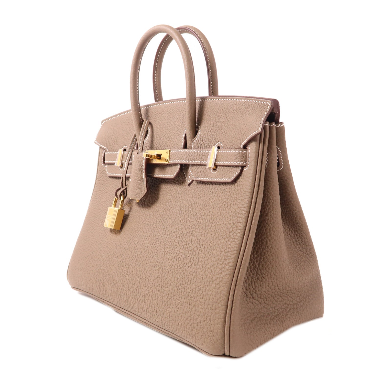 HERMES Clemence皮革Birkin 25金扣手挽袋Etoupe大象灰色