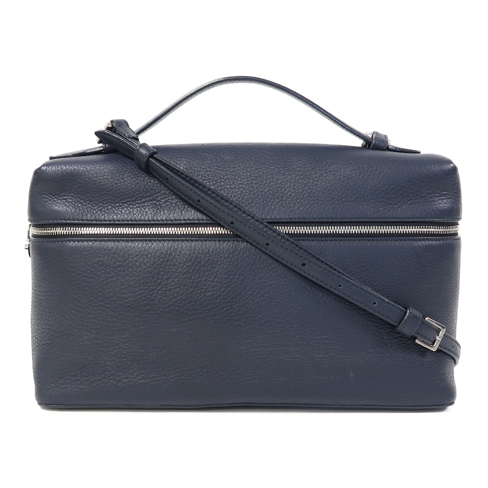 Loro Piana 牛皮皮革Extra Pocket L27銀扣手挽肩背兩用袋藍色