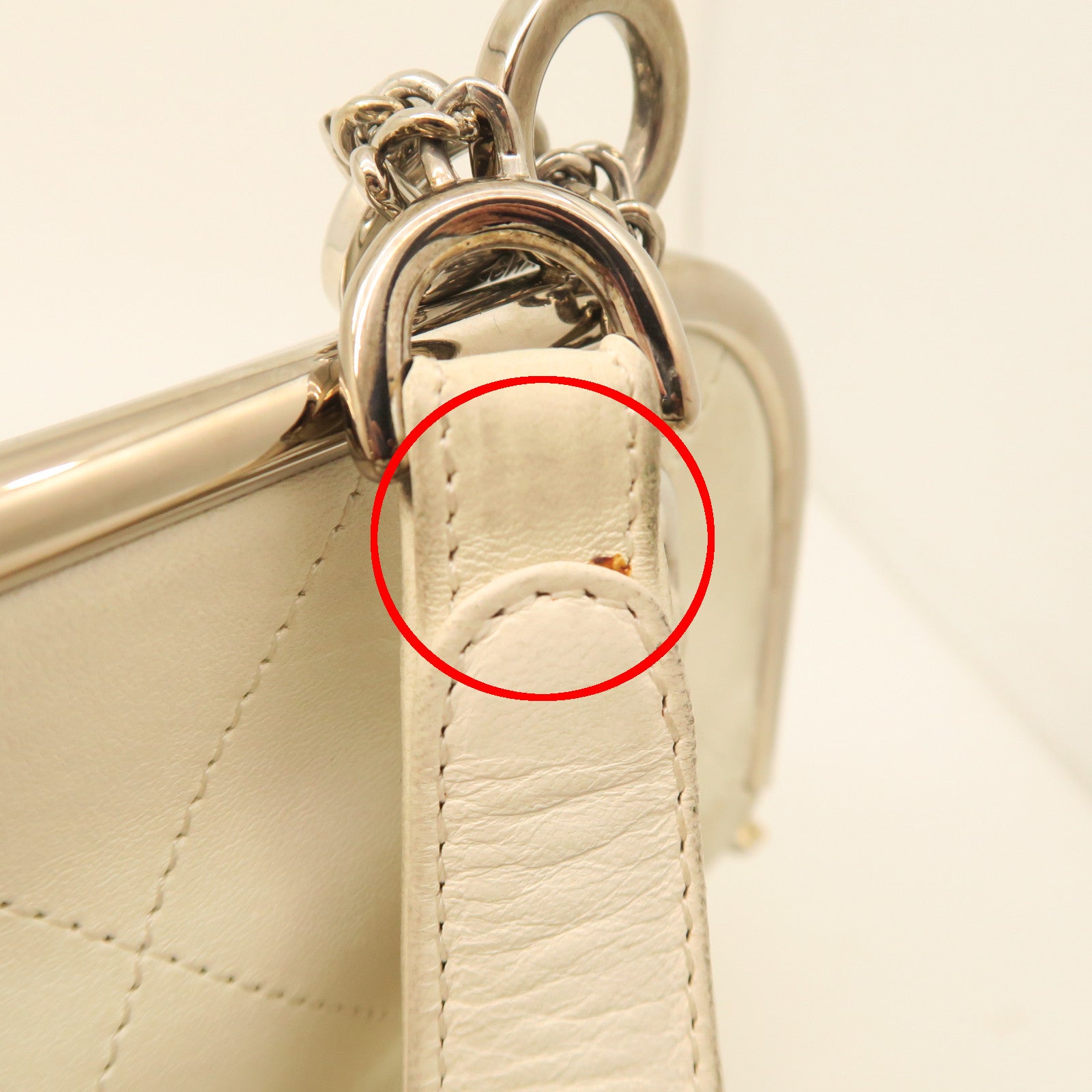 CHANEL cowhide leather Hand Bag silver buckle hand bag white