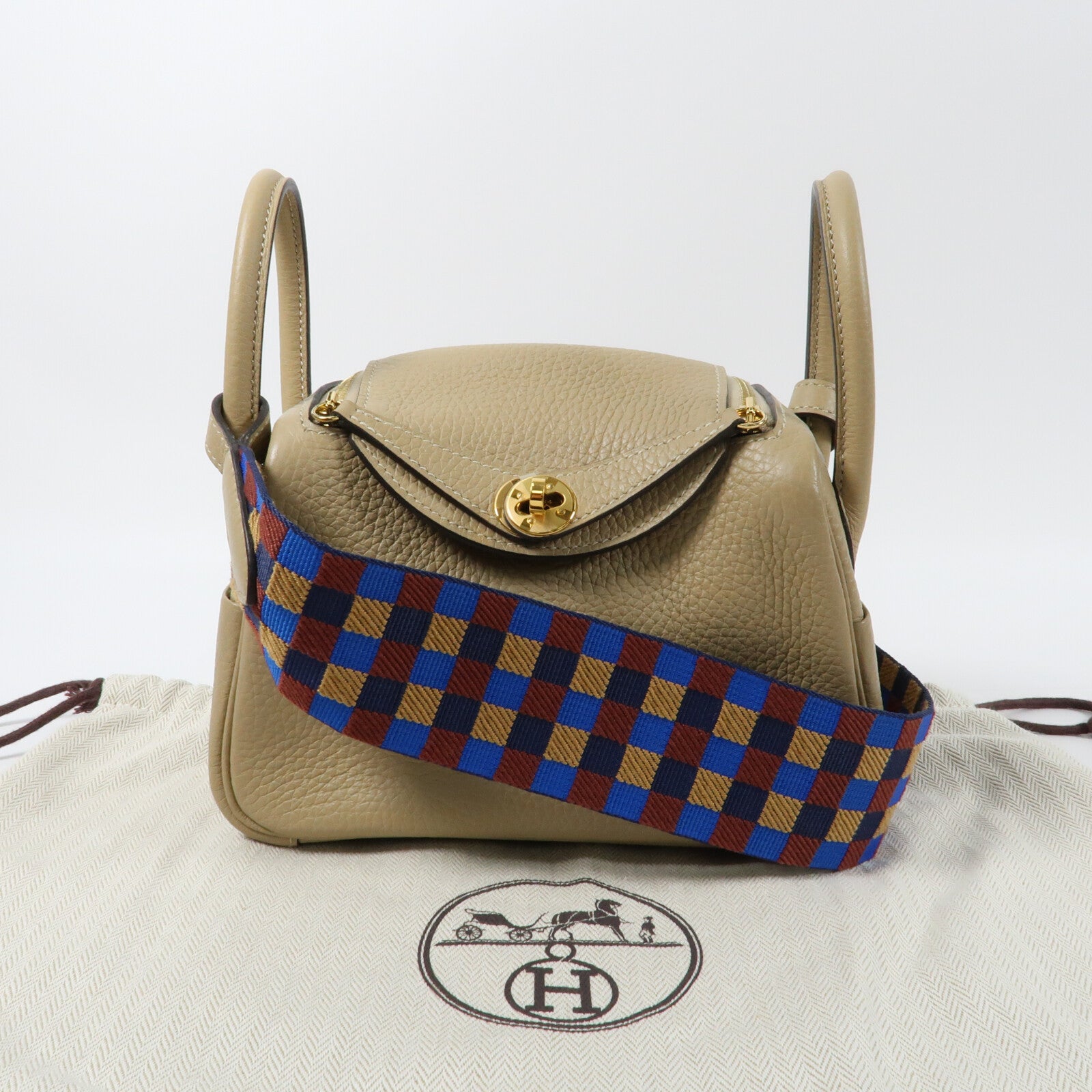 HERMES Clemence皮革Mini Lindy金扣手挽肩背兩用袋Trench