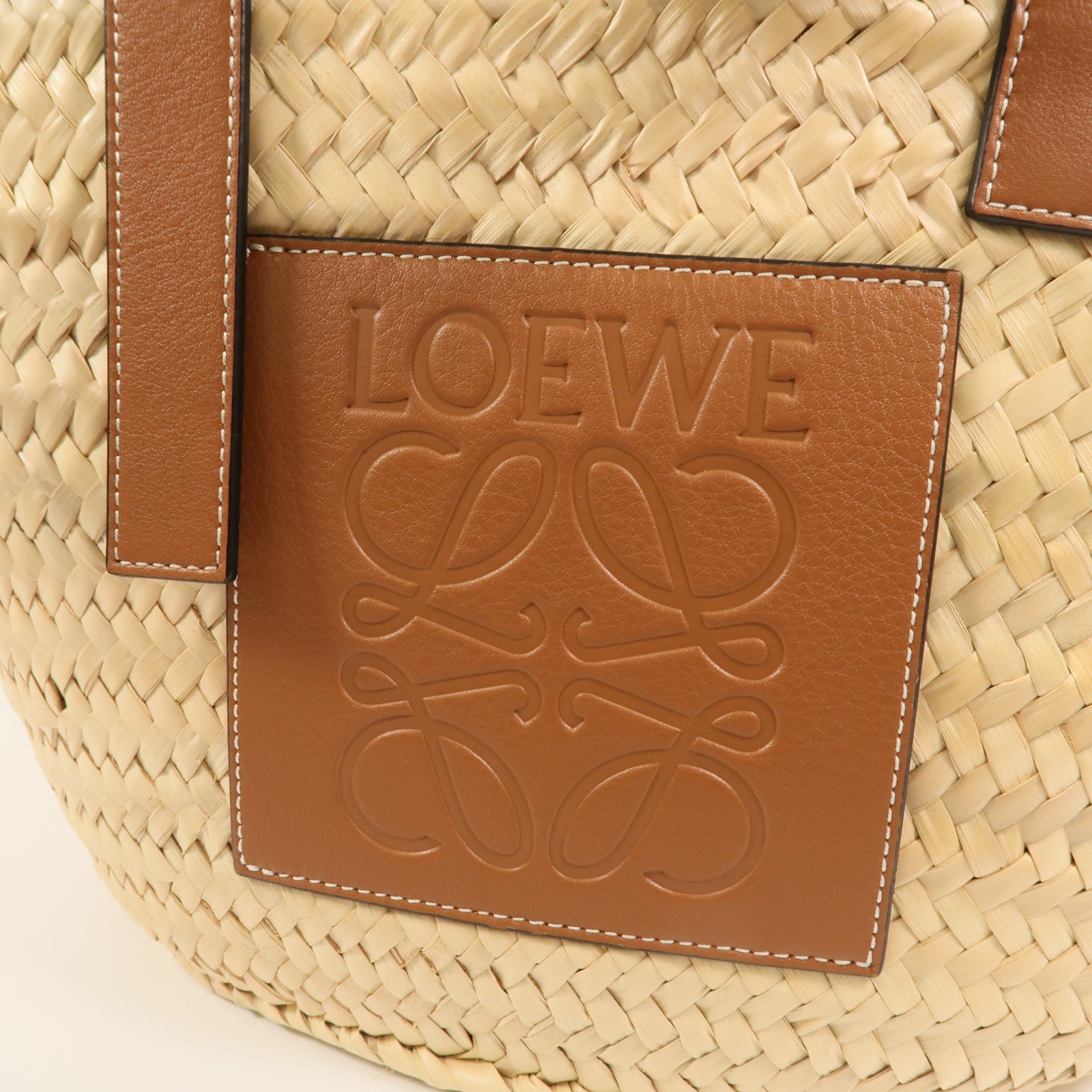 LOEWE Raffia Bucket Tote Bag銀扣手挽袋