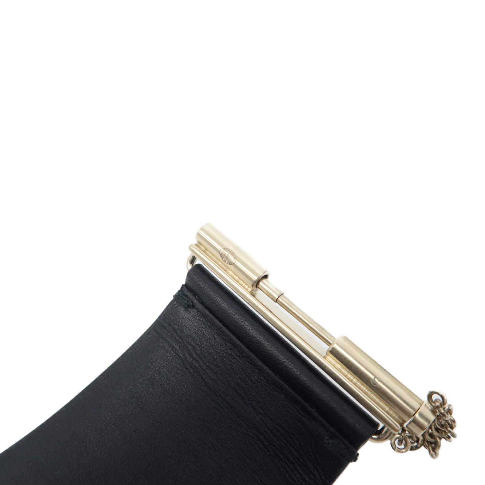 CHANEL 牛皮皮革Bangle銀扣手鐲黑色