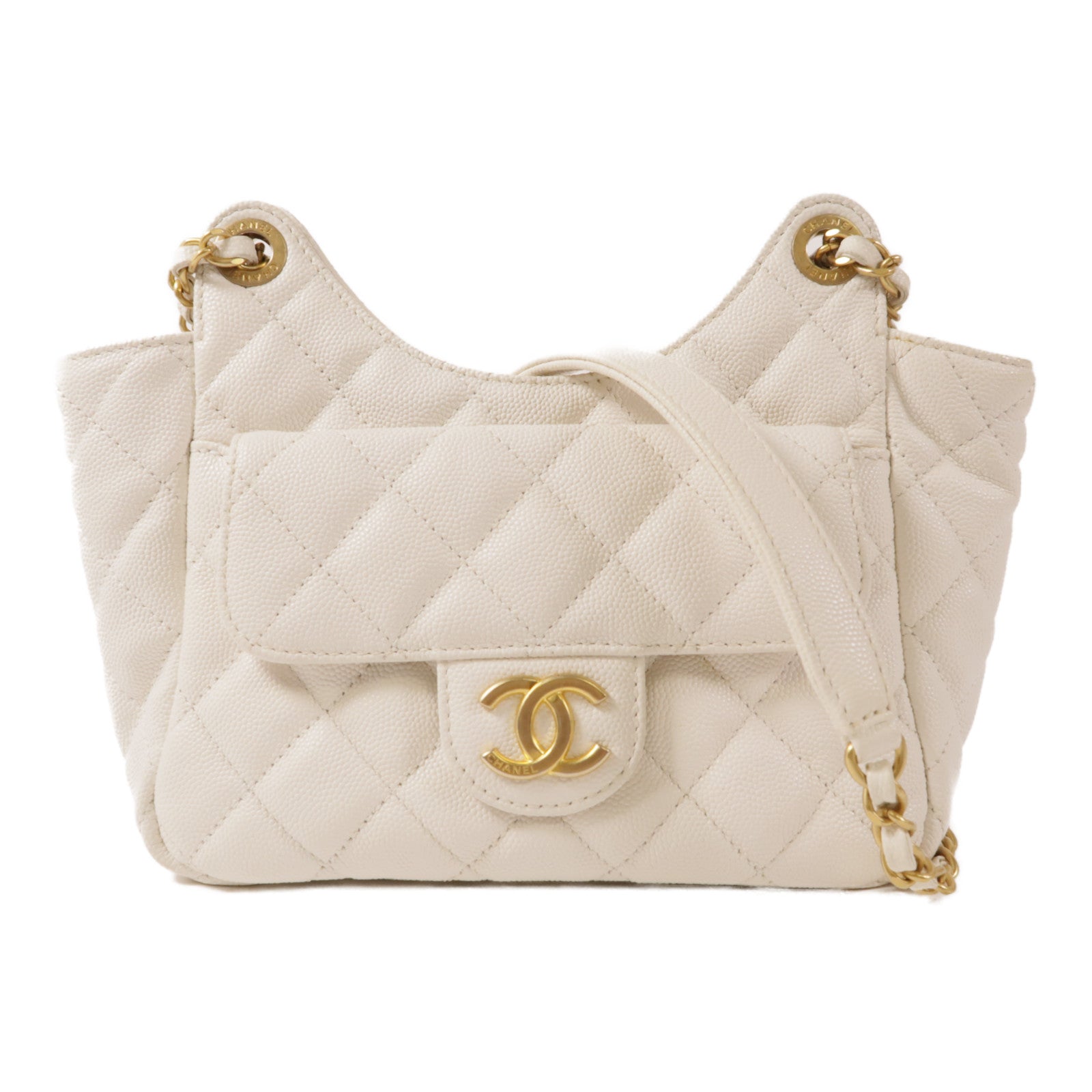CHANEL 牛皮皮革Hobo金扣鏈帶肩背袋