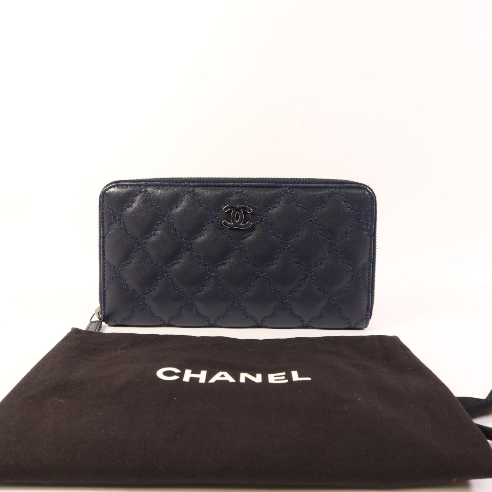 CHANEL 牛皮皮革Wallet銀扣長錢包