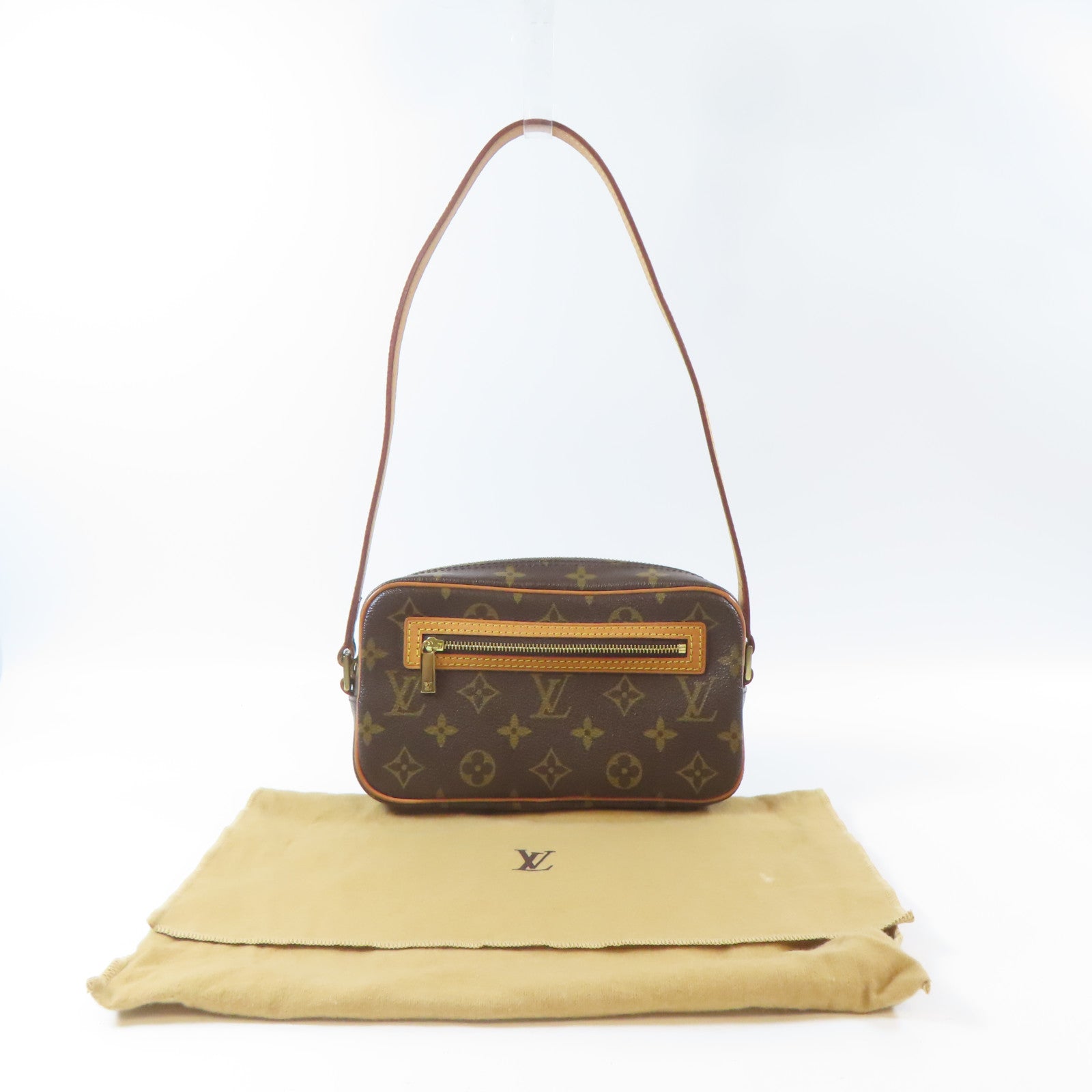 LOUIS VUITTON Monogram Pochette Cite金扣肩背袋啡色