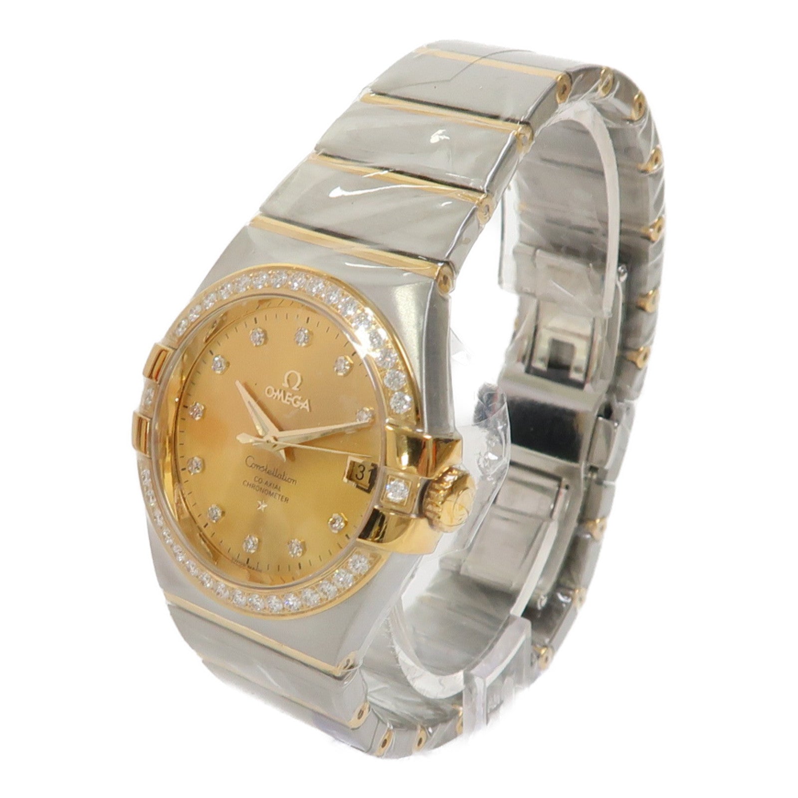 OMEGA Constellation 18K黃金/不鏽鋼/鑽石手錶自動機芯金色