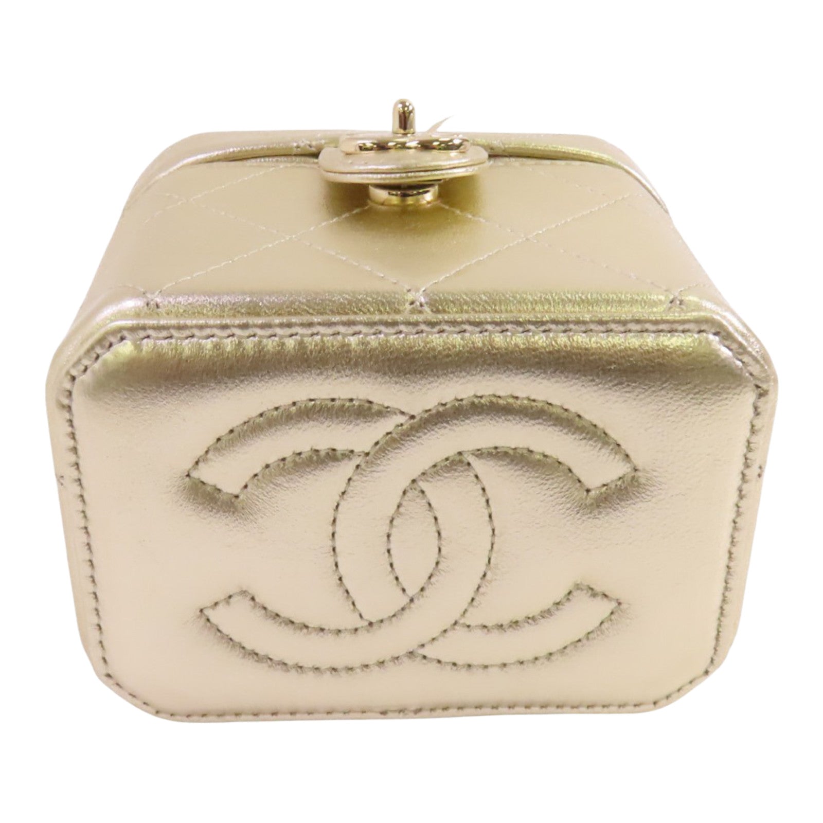 CHANEL 牛皮皮革Vanity Case金扣鏈帶肩背袋