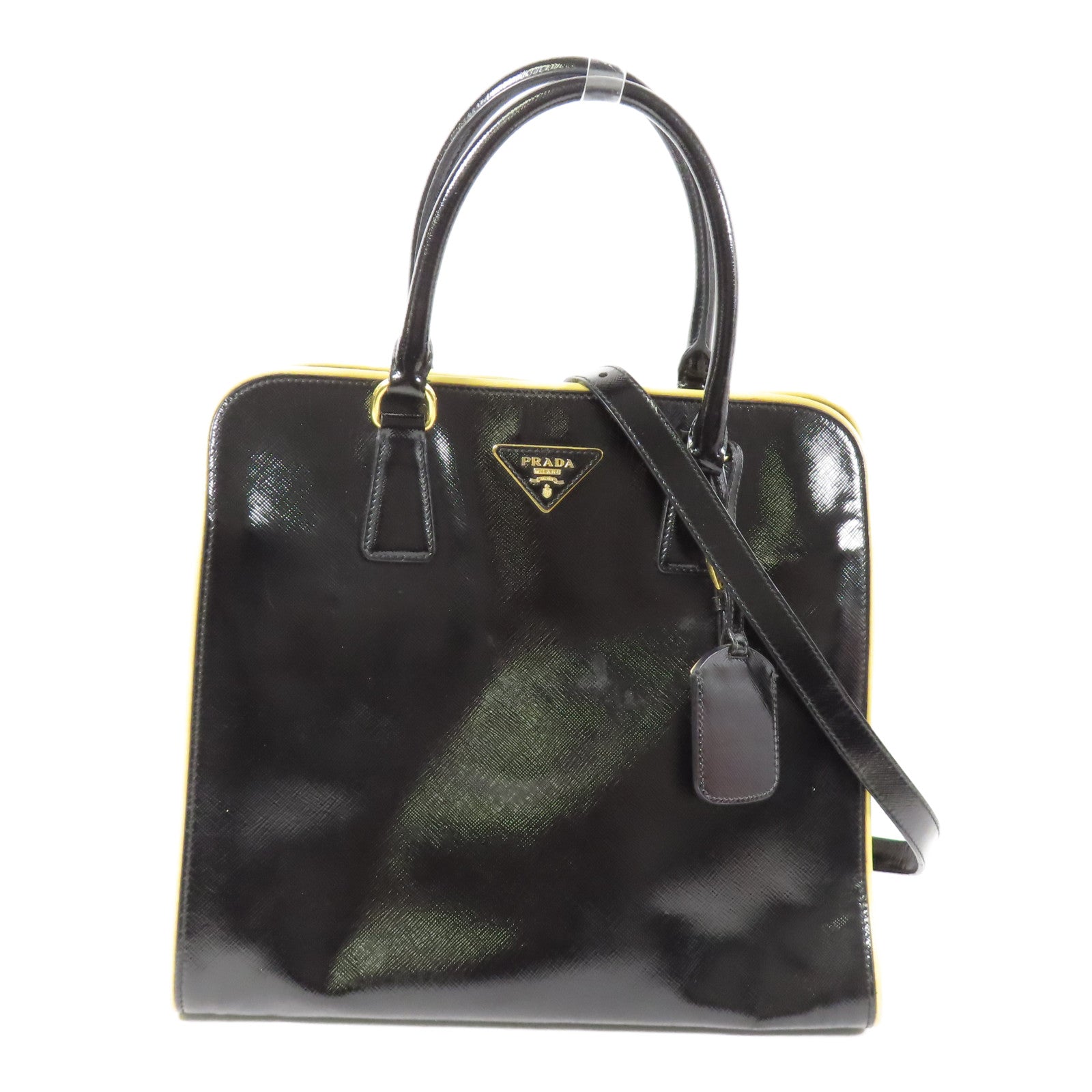PRADA 漆皮皮革2Way Shoulder金扣手挽肩背兩用袋