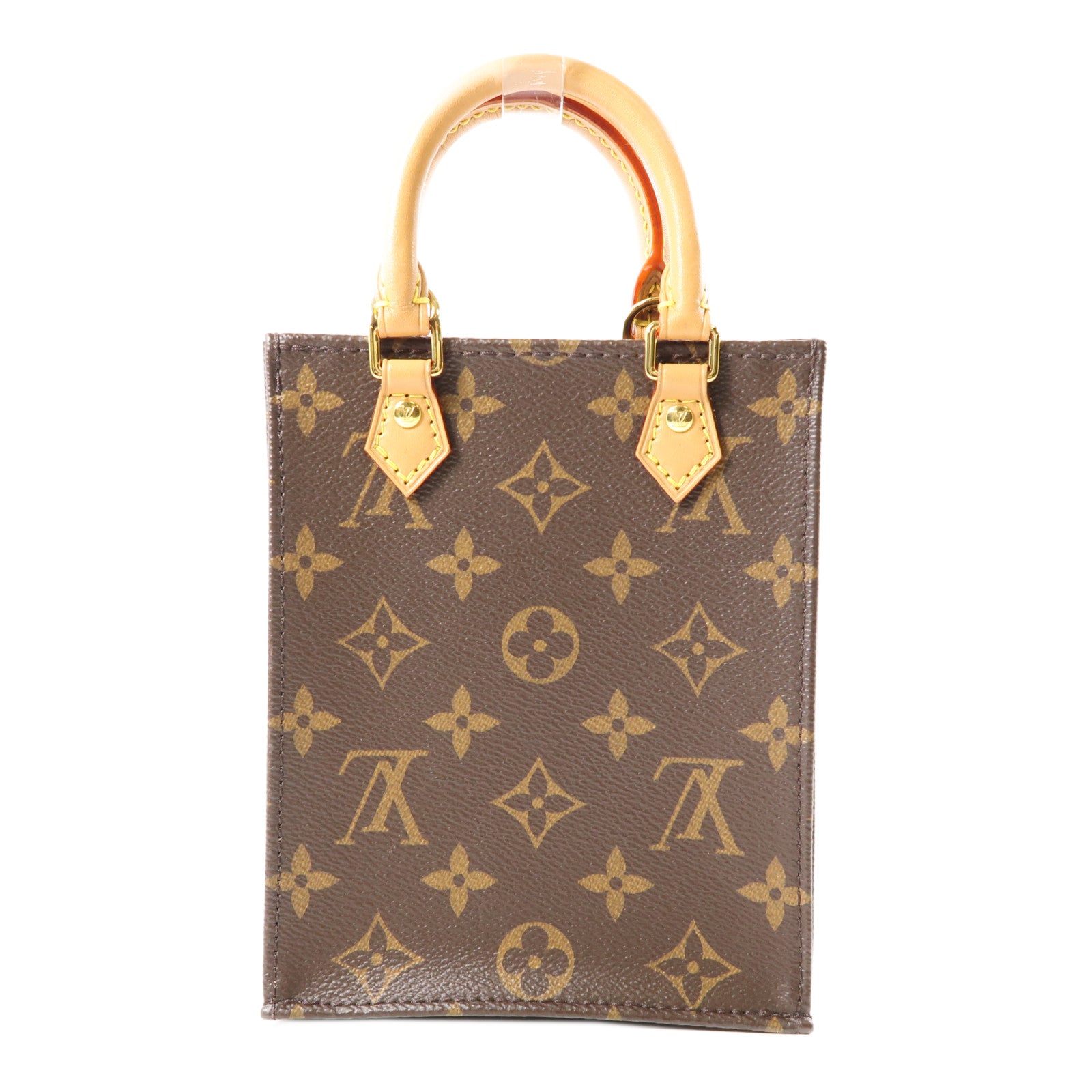 LOUIS VUITTON Monogram Petit Sac Plat金扣手挽肩背兩用袋棕色