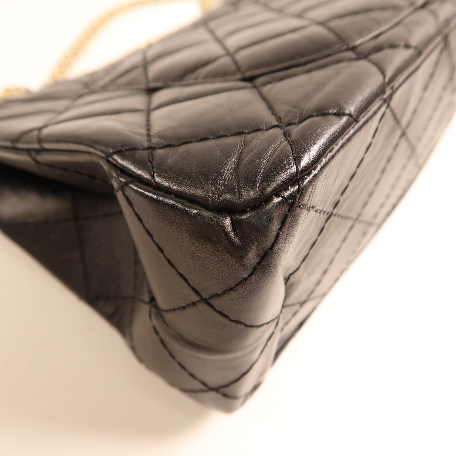 CHANEL 牛皮皮革2.55金扣鏈帶肩背袋黑色