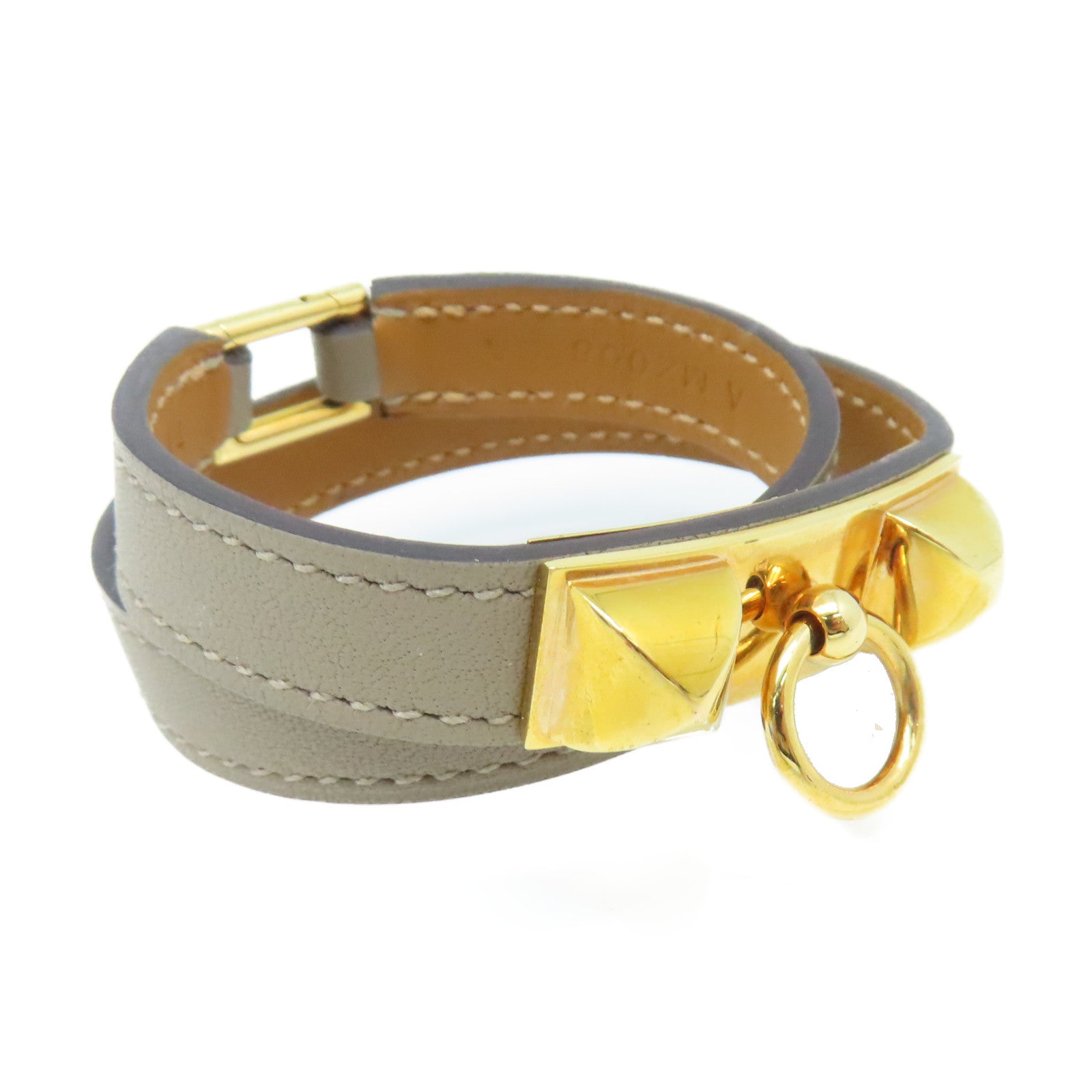HERMES 【激減優惠】Swift皮革Rivale Double Tour Bracelet金扣手鏈金色/大象灰色