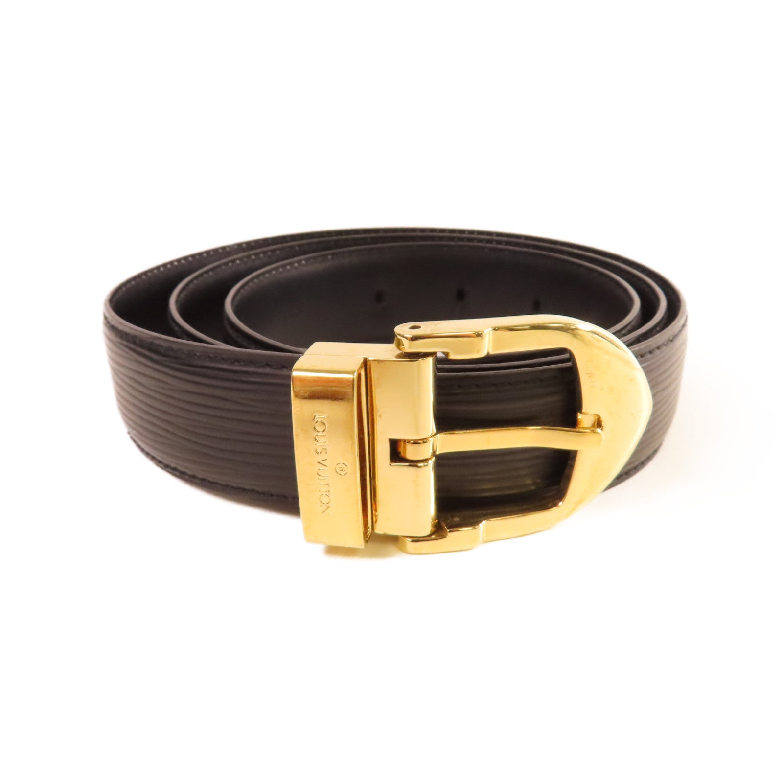 LOUIS VUITTON Epi Belt金扣皮帶黑色