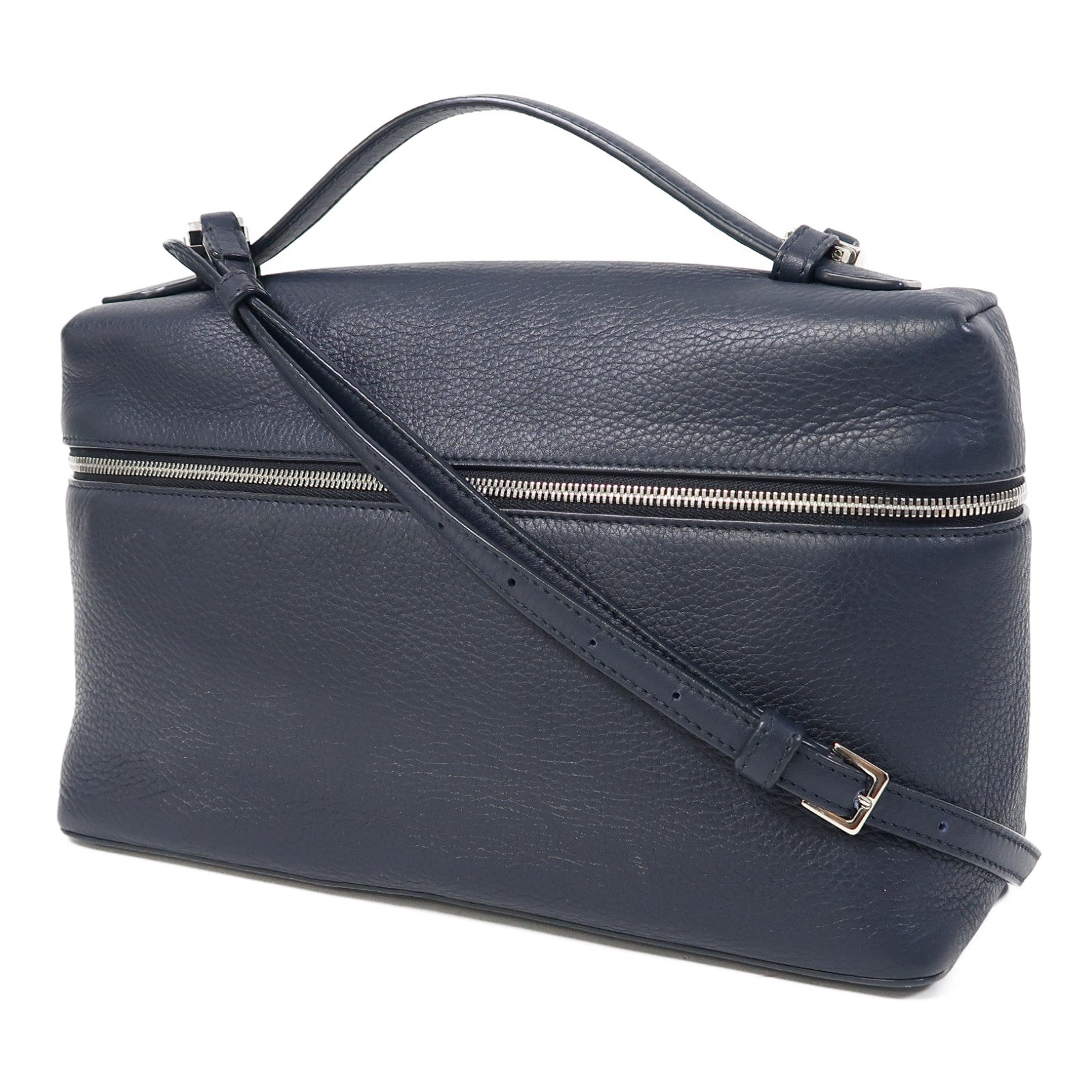 Loro Piana 牛皮皮革Extra Pocket L27銀扣手挽肩背兩用袋藍色