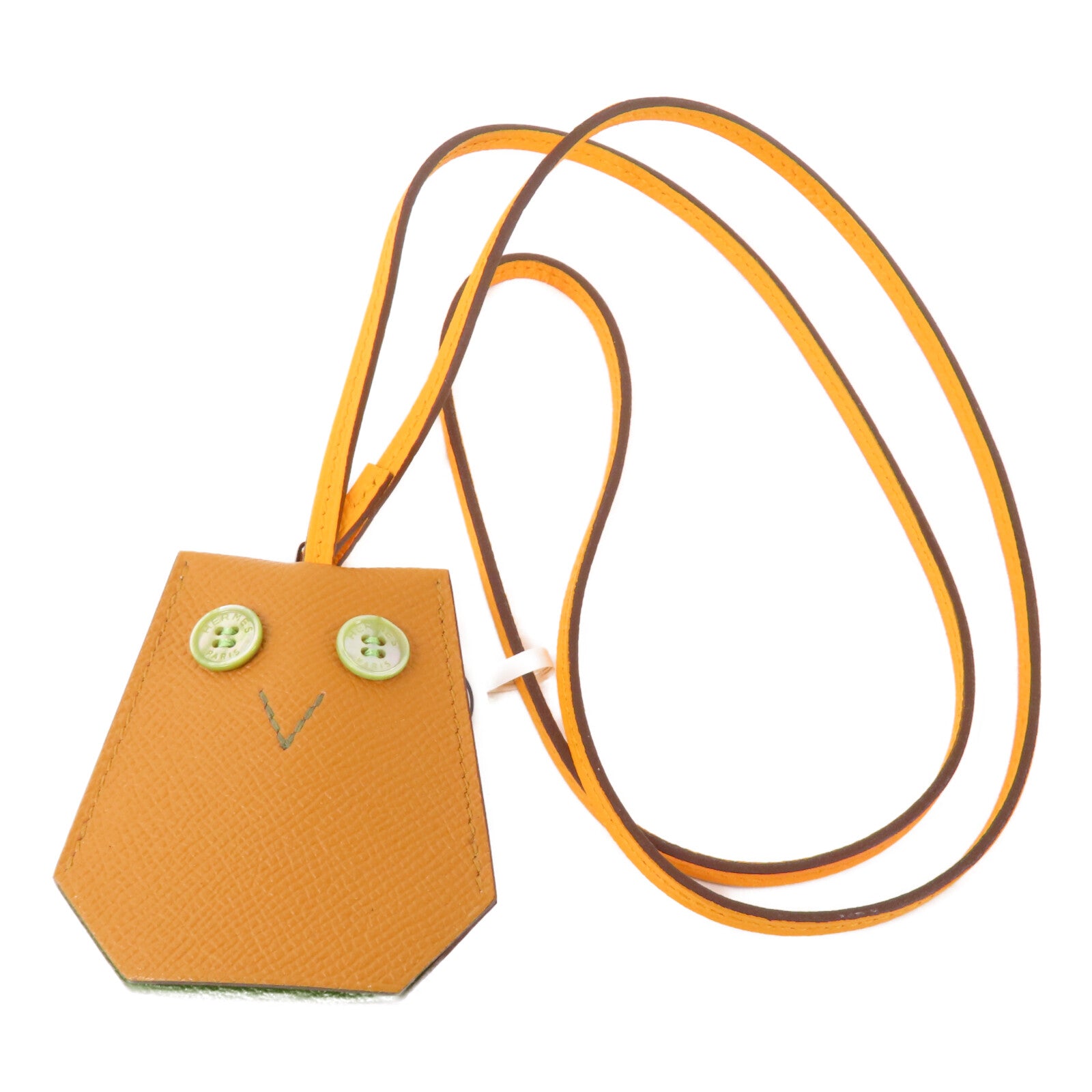 HERMES 【激減優惠】Epsom皮革/珍珠母H Hibouton Clochette Key Ring鎖匙扣Gold