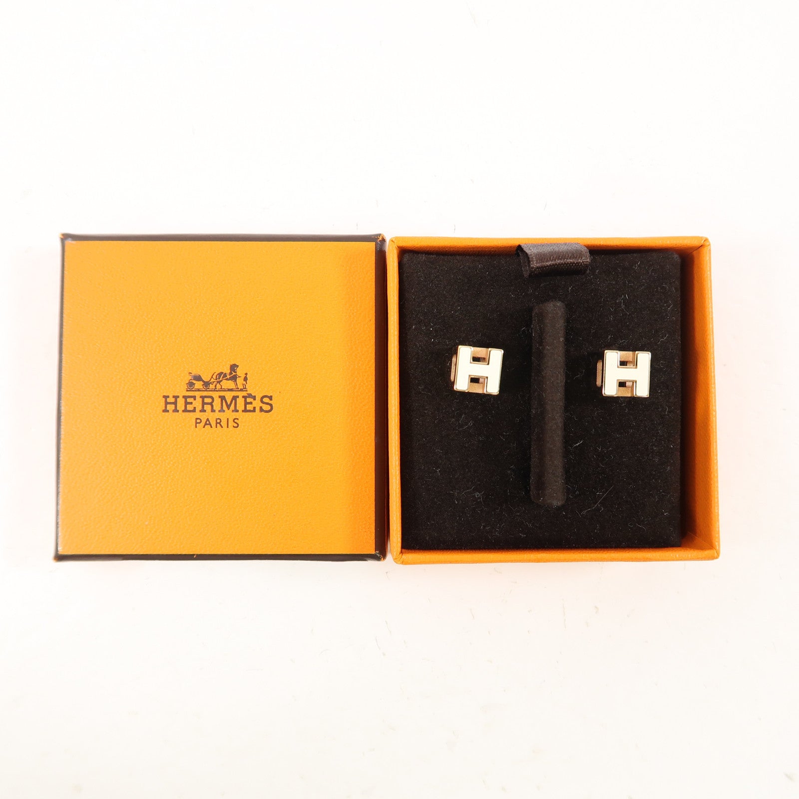 HERMES 金屬Cage d'h Earrings耳環白色/金色