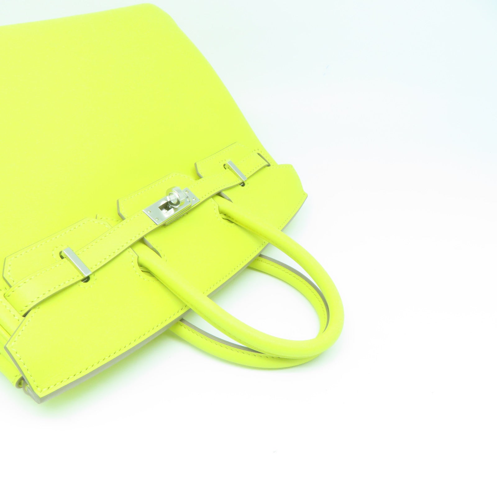 HERMES 【清倉大減價】Swift皮革Birkin 25銀扣手挽袋Lime黃色