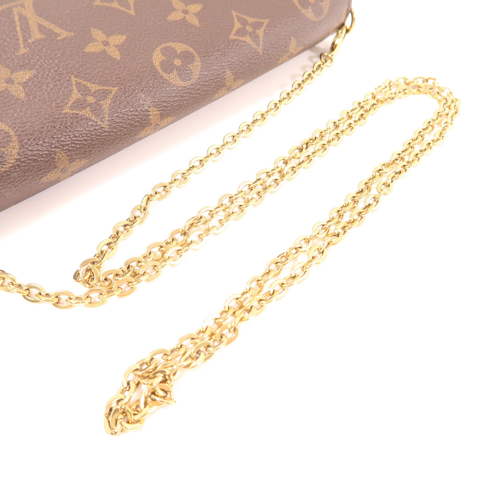 LOUIS VUITTON Monogram Pochette Felicie金扣鏈帶肩背袋棕色