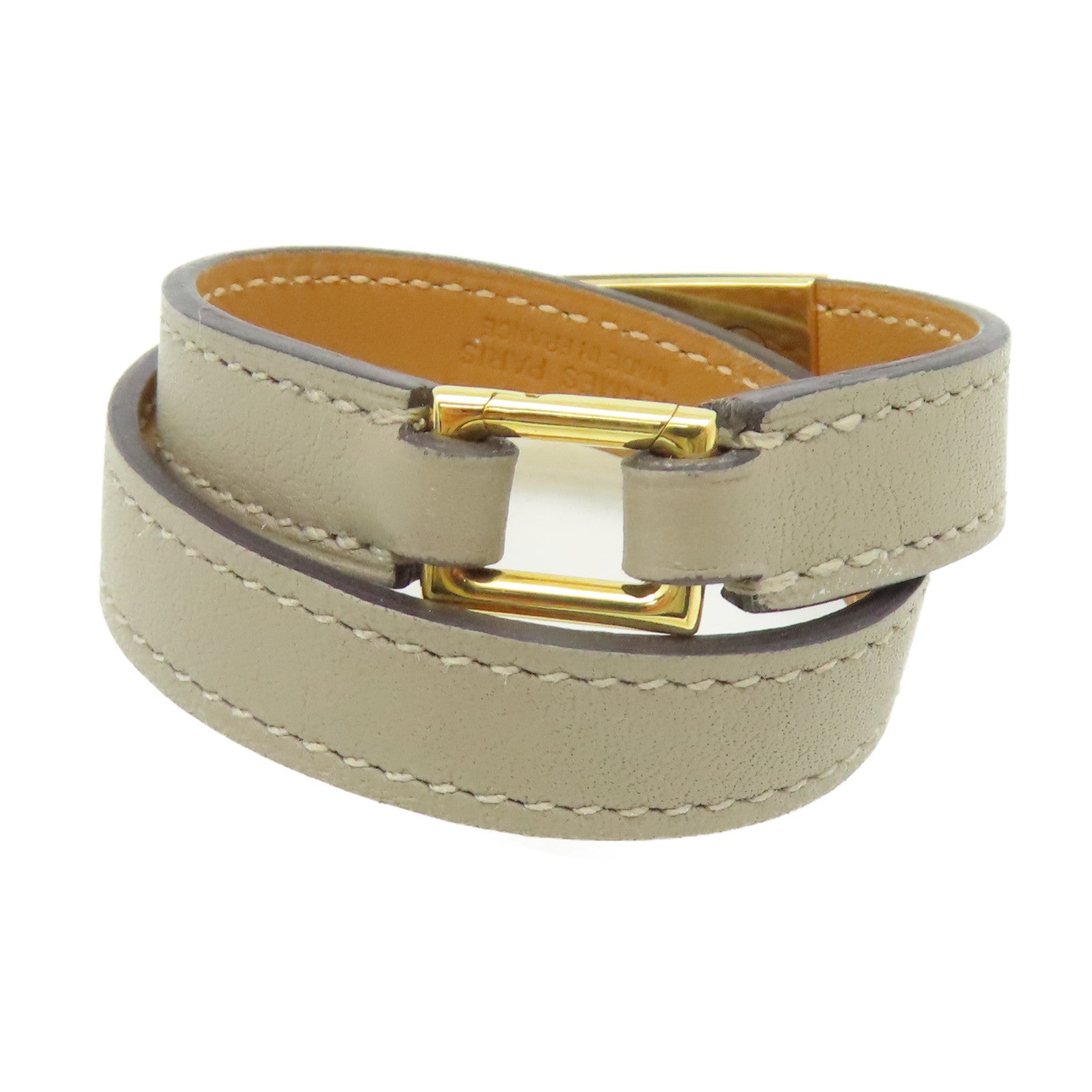 HERMES 【激減優惠】Swift皮革Rivale Double Tour Bracelet金扣手鏈金色/大象灰色
