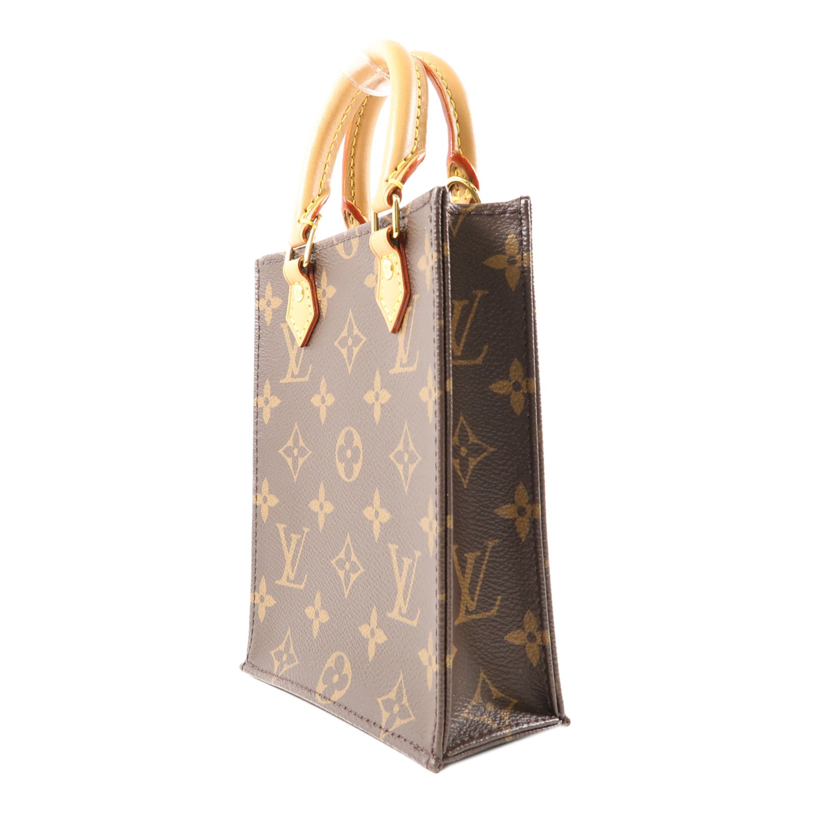 LOUIS VUITTON Monogram Petit Sac Plat金扣手挽肩背兩用袋棕色