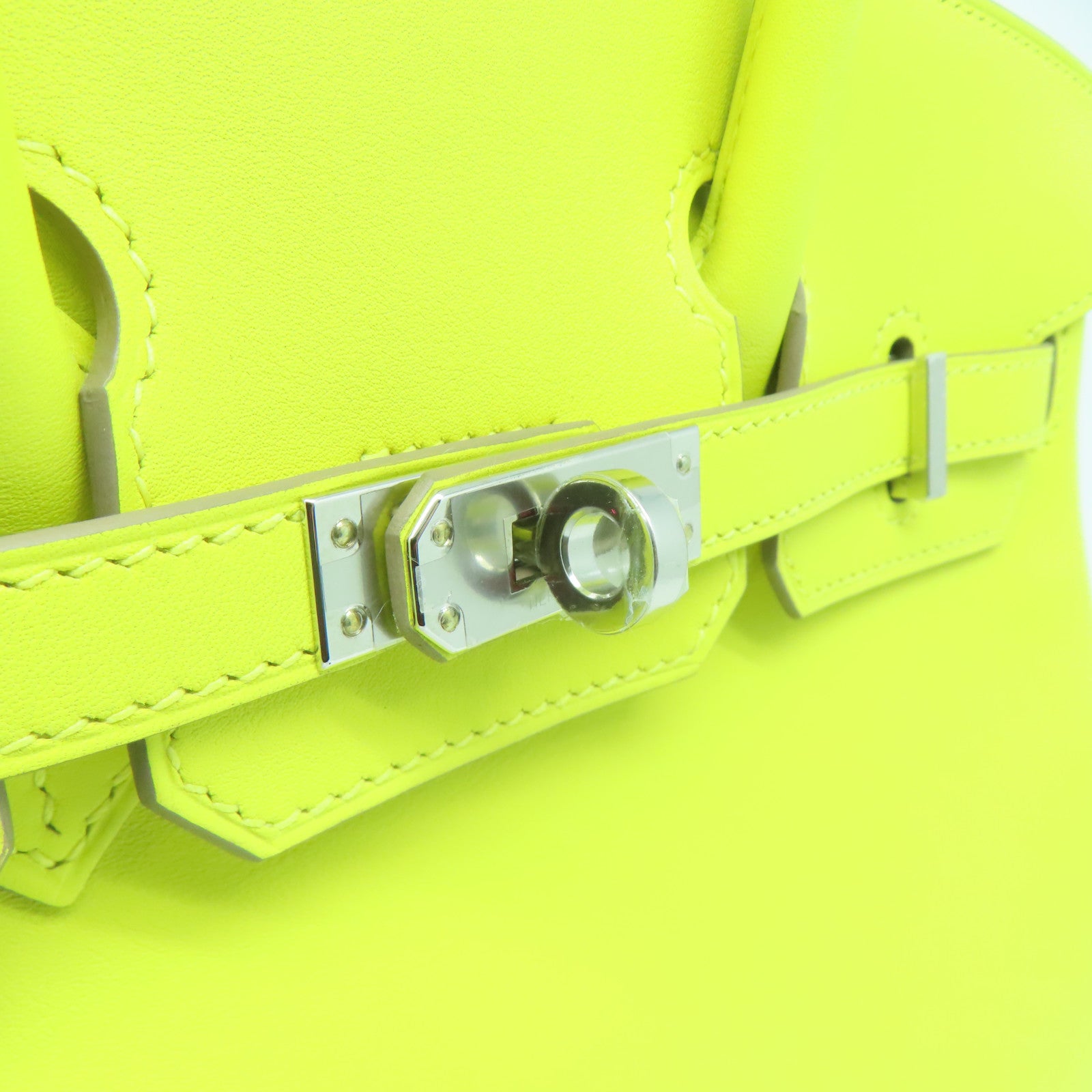 HERMES 【清倉大減價】Swift皮革Birkin 25銀扣手挽袋Lime黃色