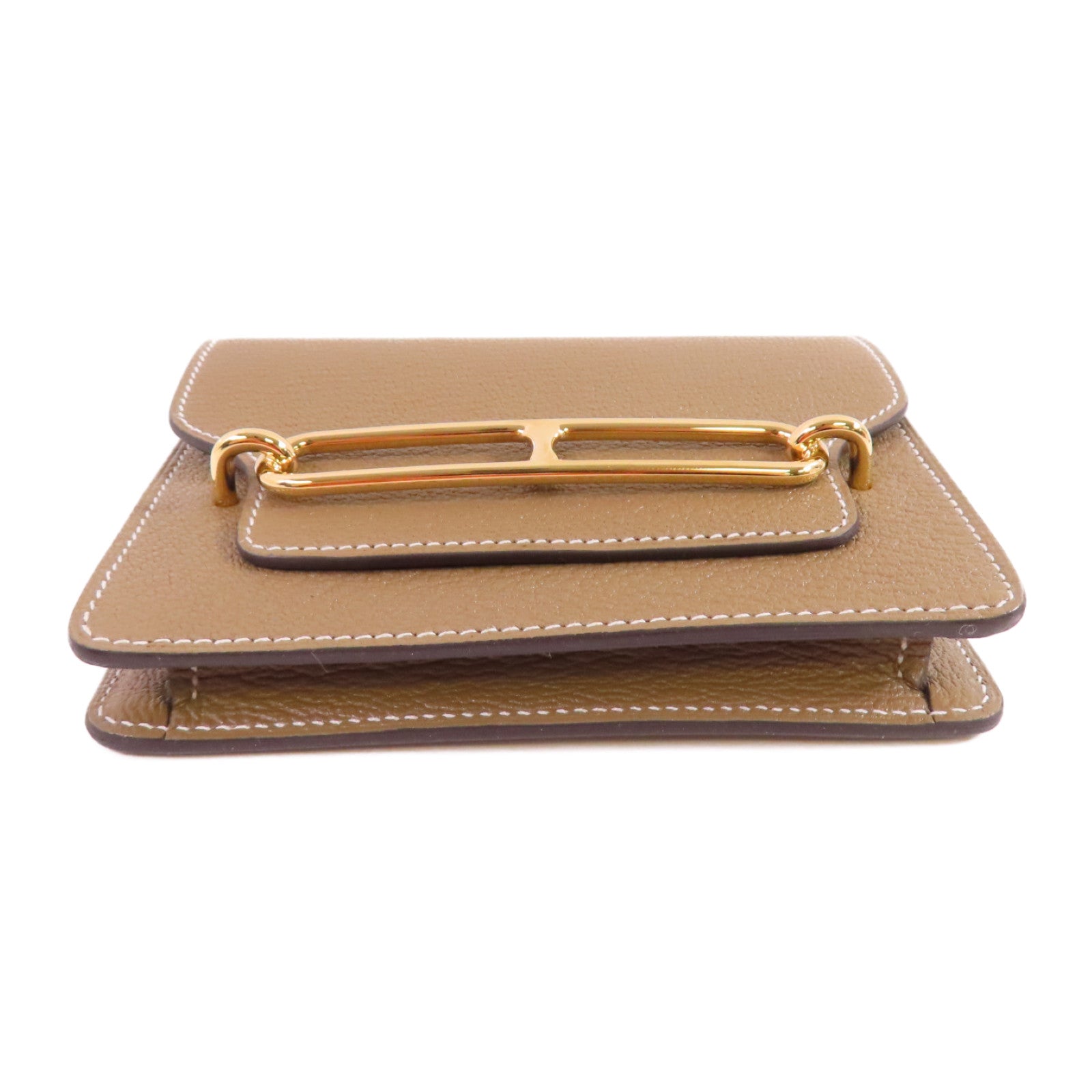 HERMES GHW Roulis Slim Wallet Chevre leather 18 Etoupe Brown
