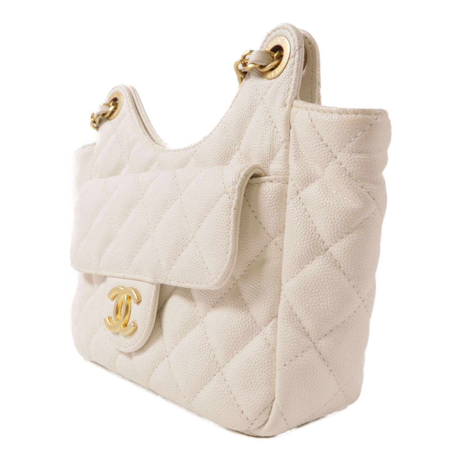 CHANEL 牛皮皮革Hobo金扣鏈帶肩背袋