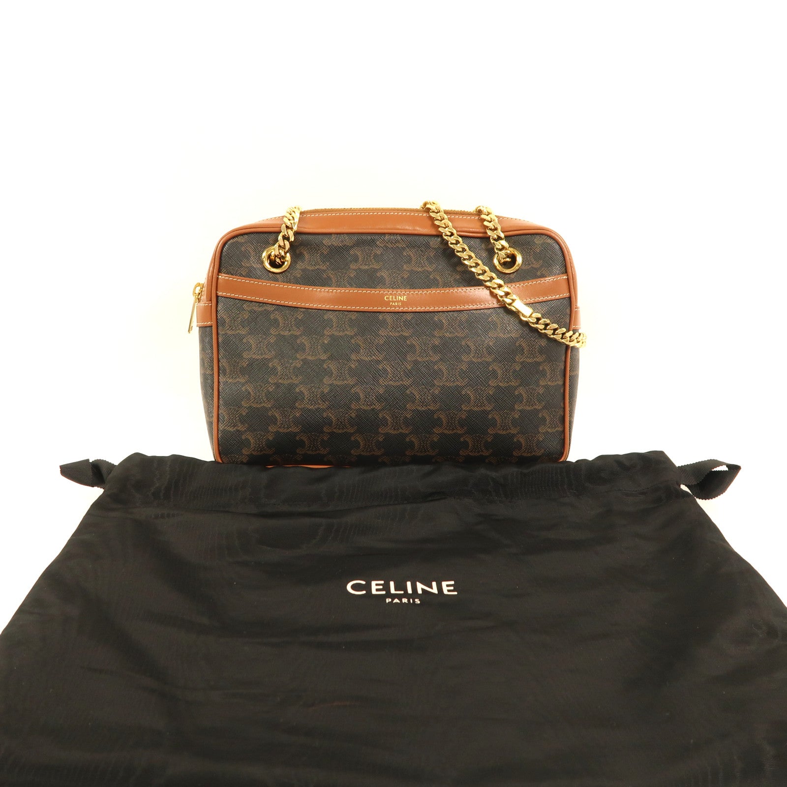 CELINE 塗層帆布Small Patapans金扣鏈帶肩背袋