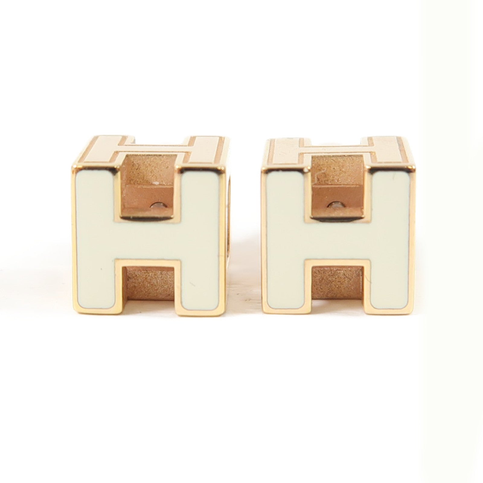 HERMES 金屬Cage d'h Earrings耳環白色/金色