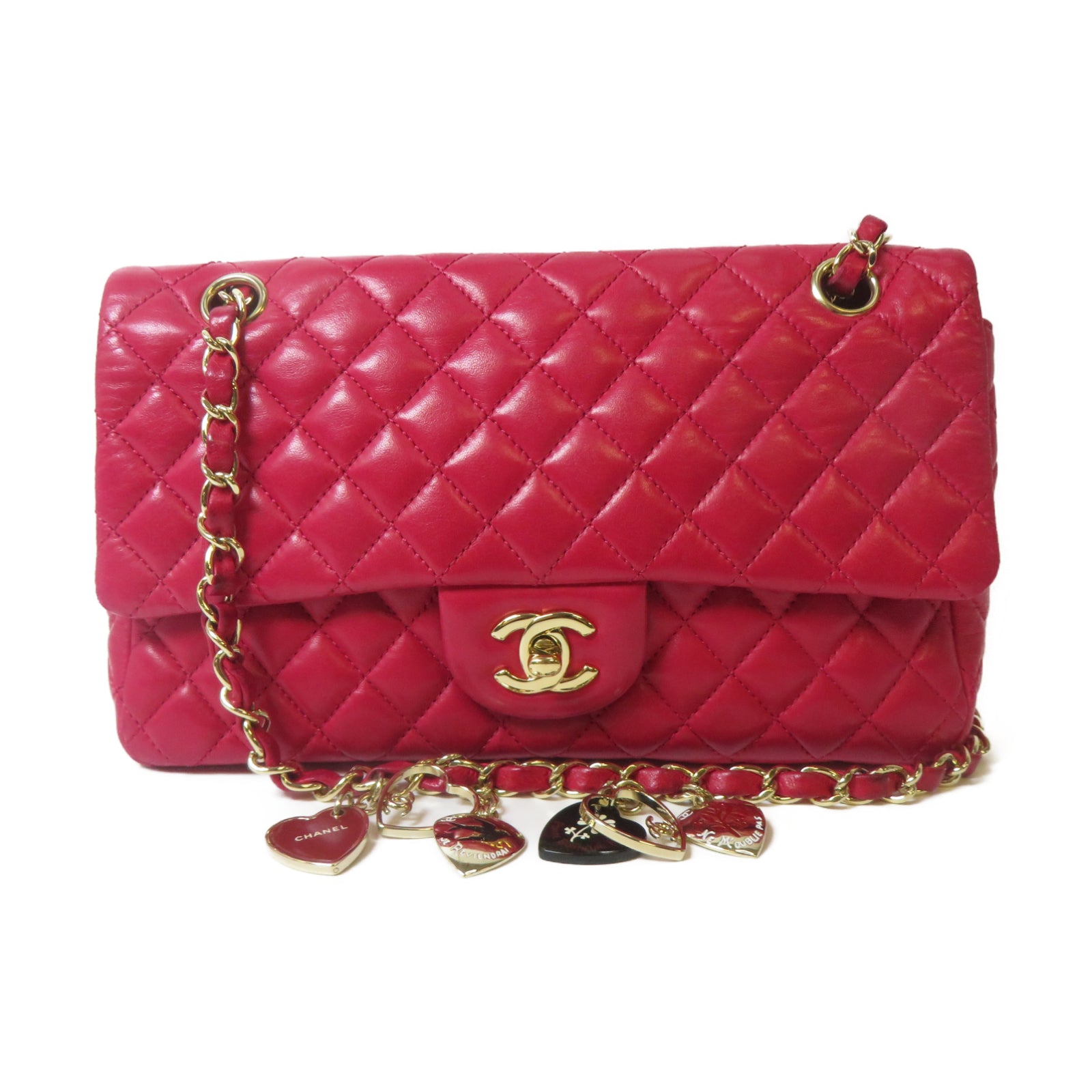 CHANEL 【激減優惠】菱格羊皮皮革Valentine Chain Shoulder Bag金扣鏈帶肩背袋粉紅色