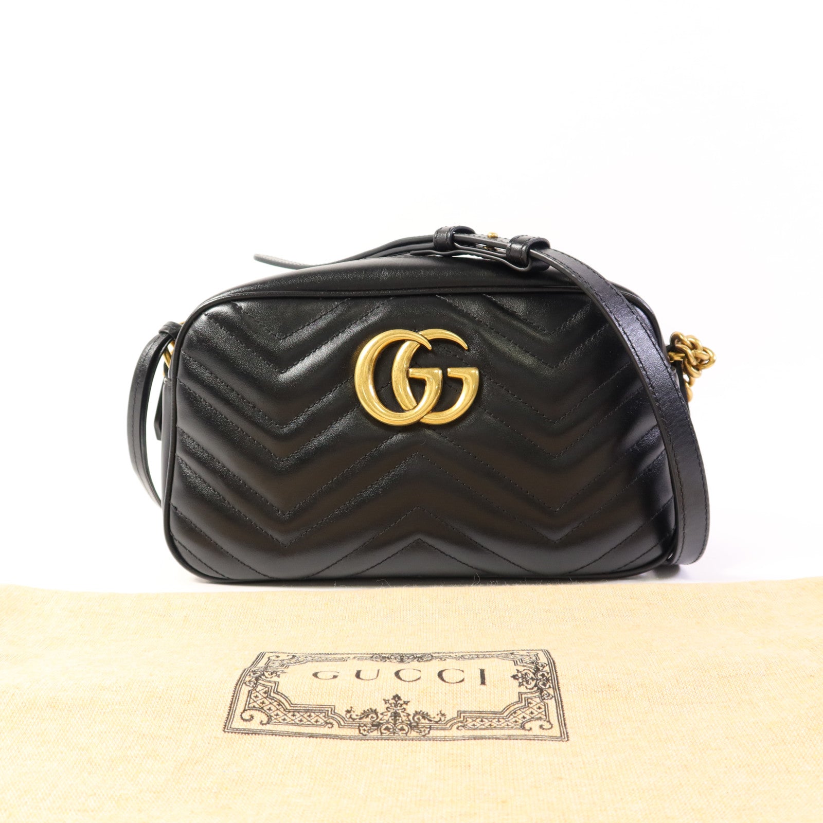 GUCCI 牛皮皮革GG Marmont金扣肩背袋