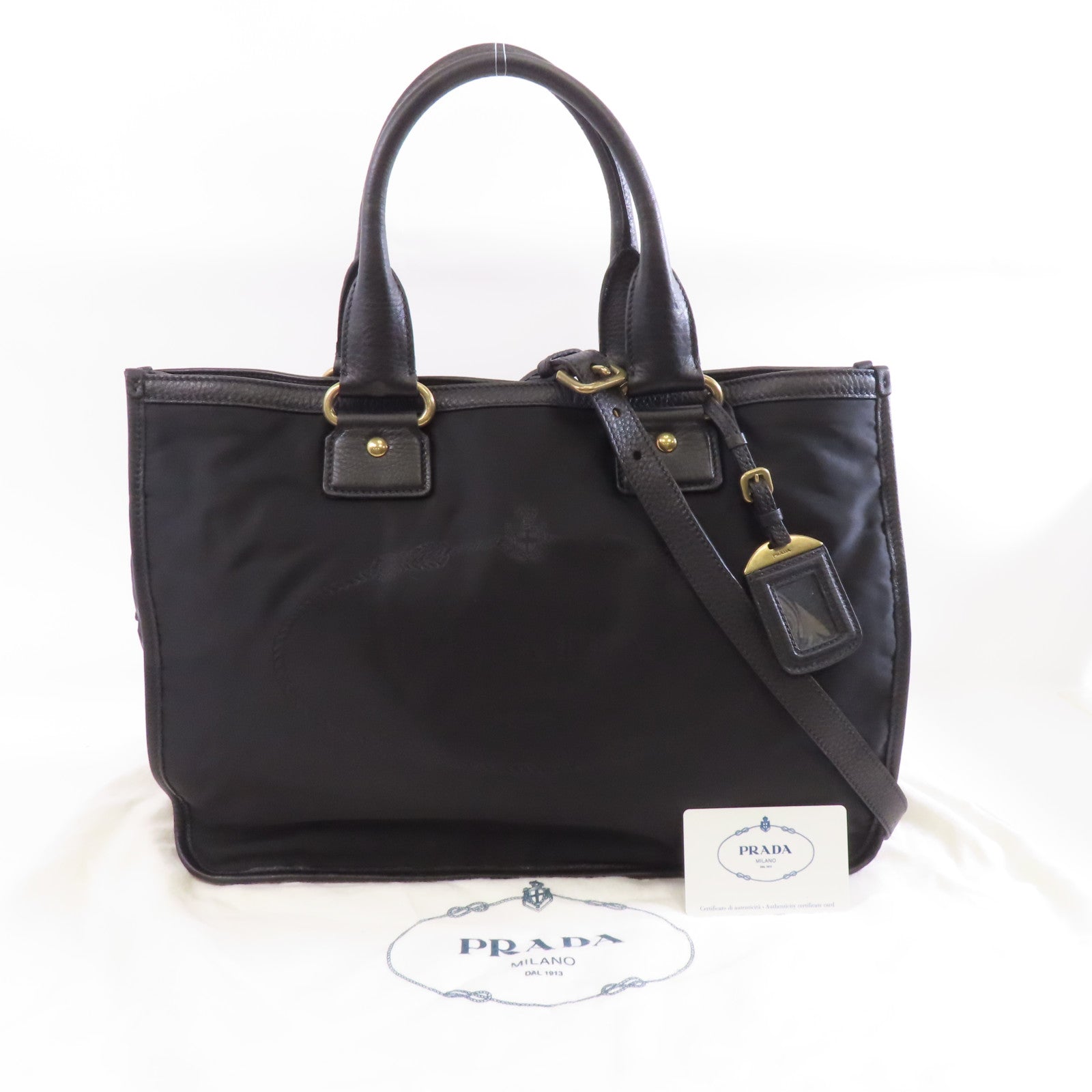 PRADA 尼龍/皮革2 Way Shoulder金扣手挽肩背兩用袋黑色
