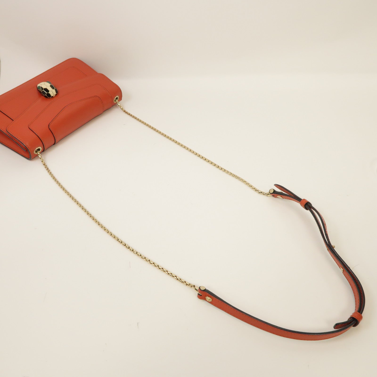 BVLGARI 牛皮皮革Chain Shoulder Bag金扣鏈帶肩背袋橙色