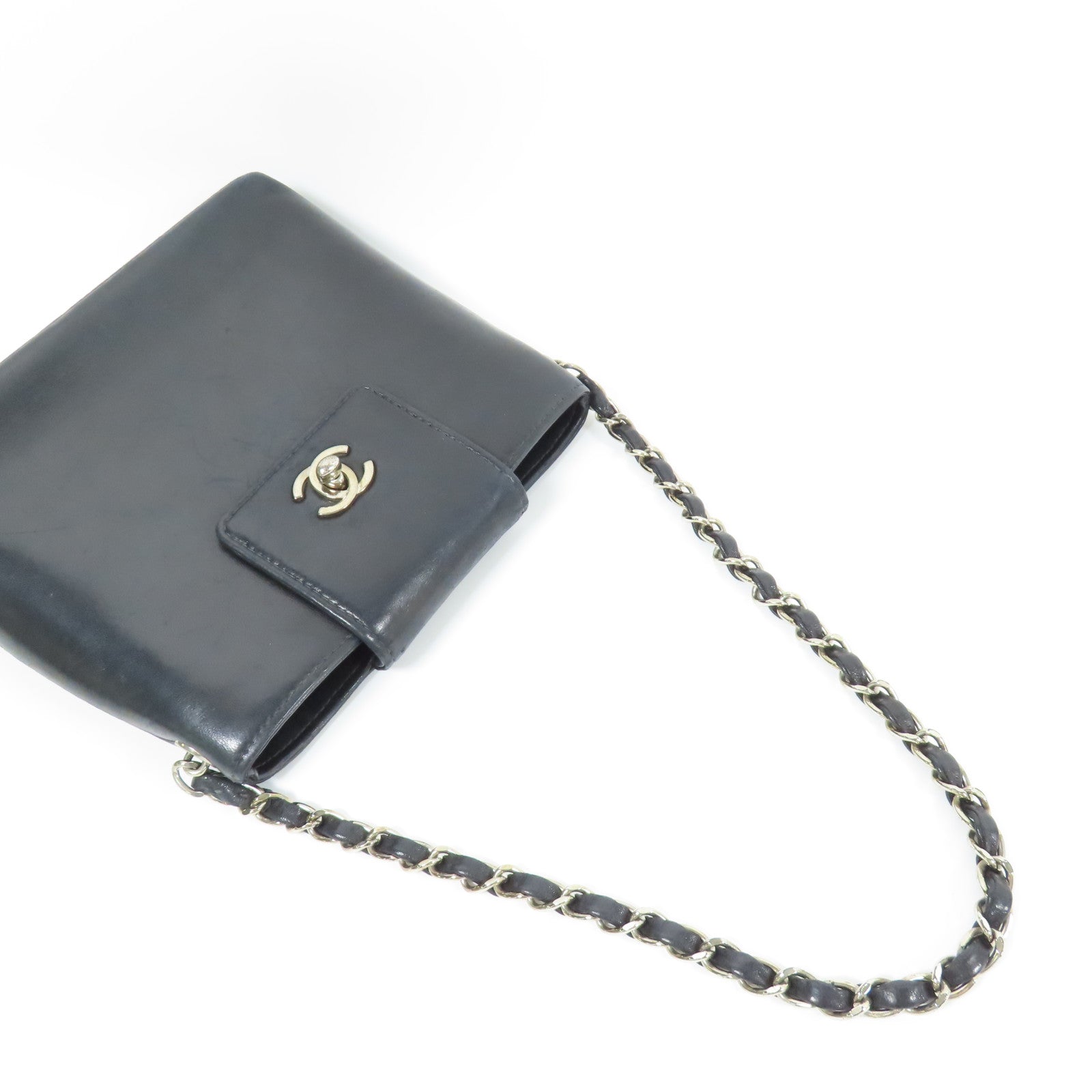 CHANEL 羊皮皮革Chain Shoulder銀扣肩背袋