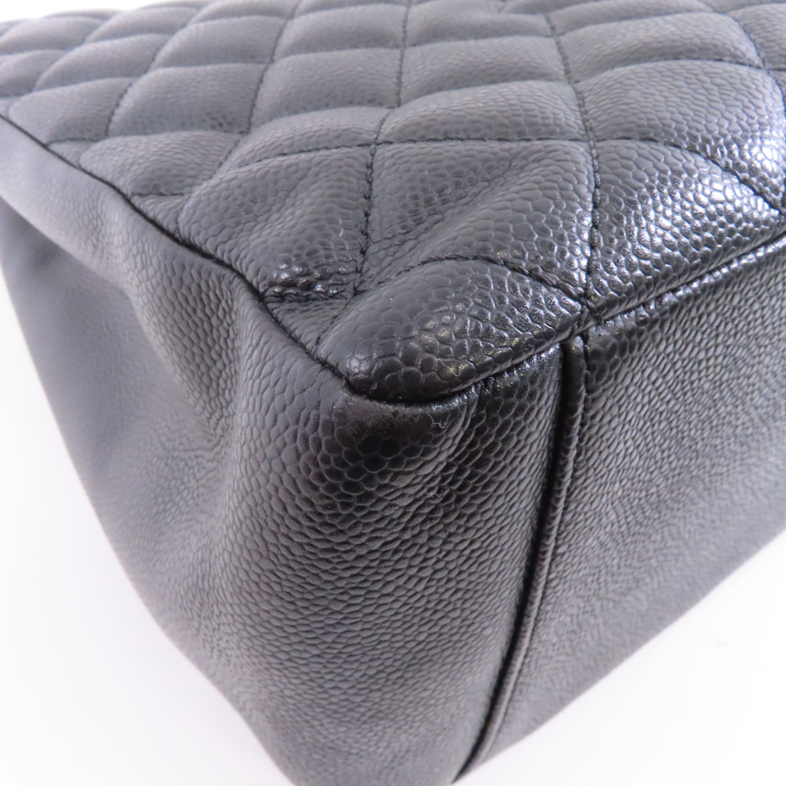 CHANEL 菱格Caviar皮革GST銀扣鏈帶肩背袋黑色
