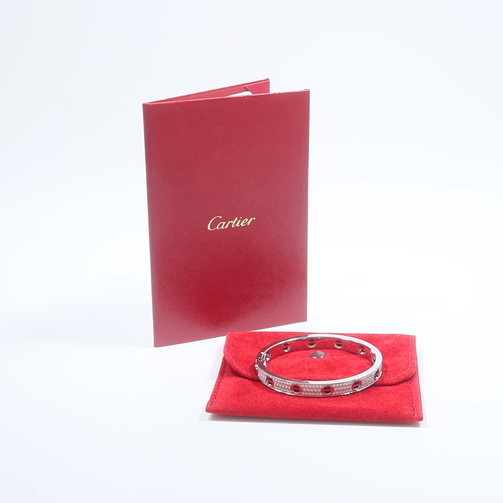 CARTIER 18K白金Love Bracelet Paved鑽石/陶瓷手鐲