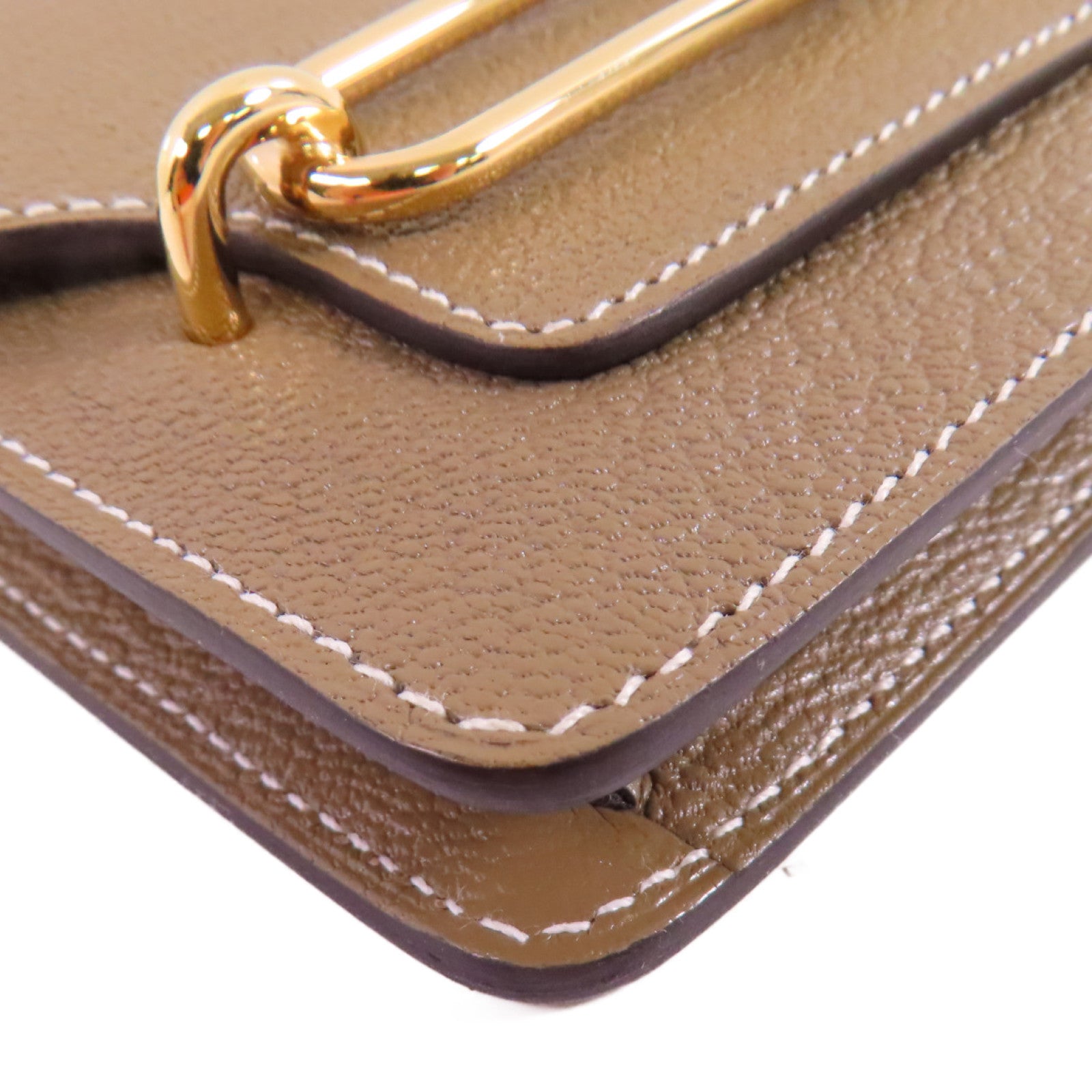 HERMES Chevre皮革Roulis Slim Wallet金扣短錢包18 Etoupe/大象灰色