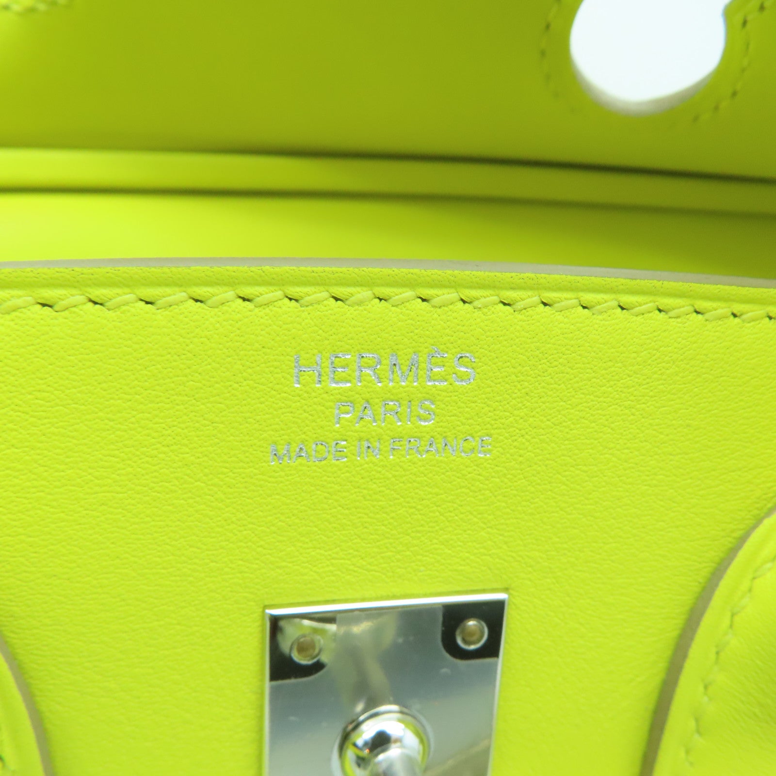 HERMES 【清倉大減價】Swift皮革Birkin 25銀扣手挽袋Lime黃色