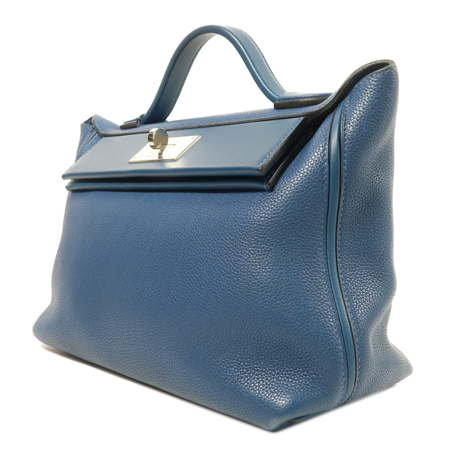 HERMES Clemence皮革24/24 29cm銀扣手挽肩背兩用袋Deep Bleu