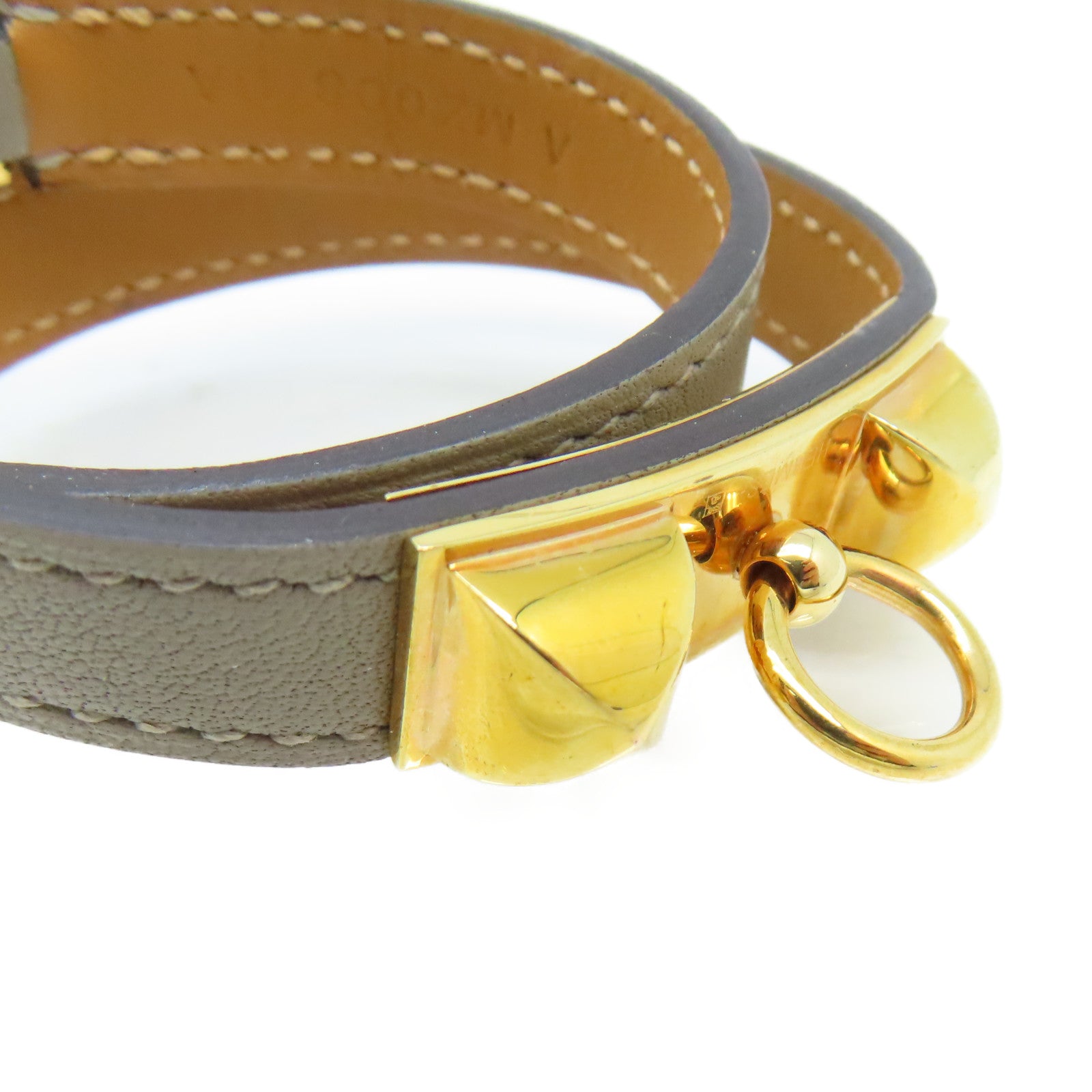 HERMES 【激減優惠】Swift皮革Rivale Double Tour Bracelet金扣手鏈金色/大象灰色