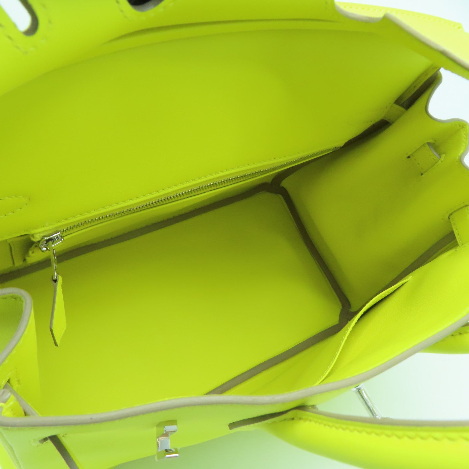 HERMES 【清倉大減價】Swift皮革Birkin 25銀扣手挽袋Lime黃色