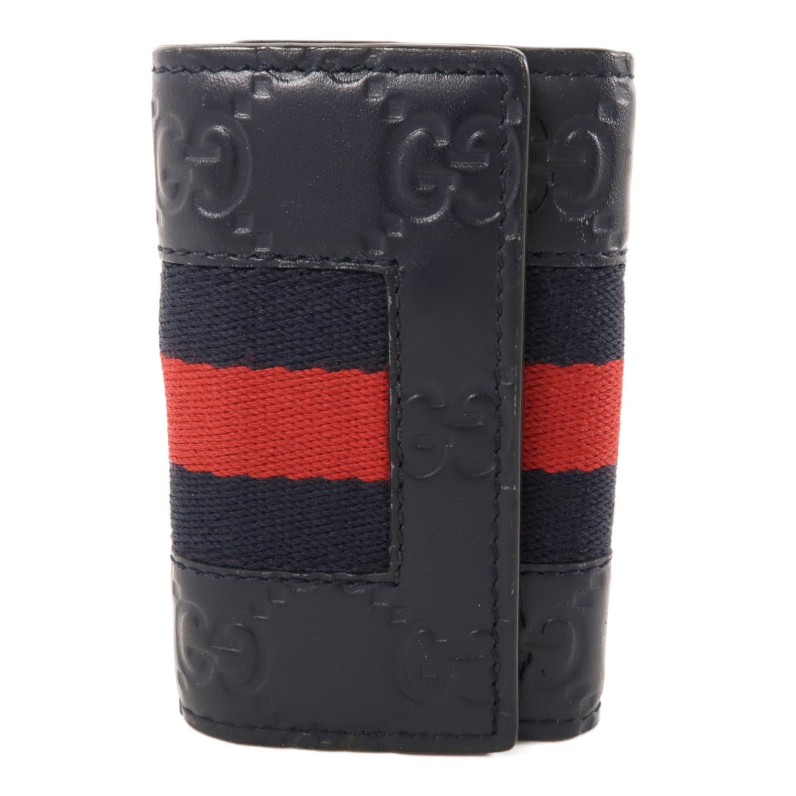 GUCCI 帆布/牛皮皮革Key Holder銀扣鎖匙包黑色