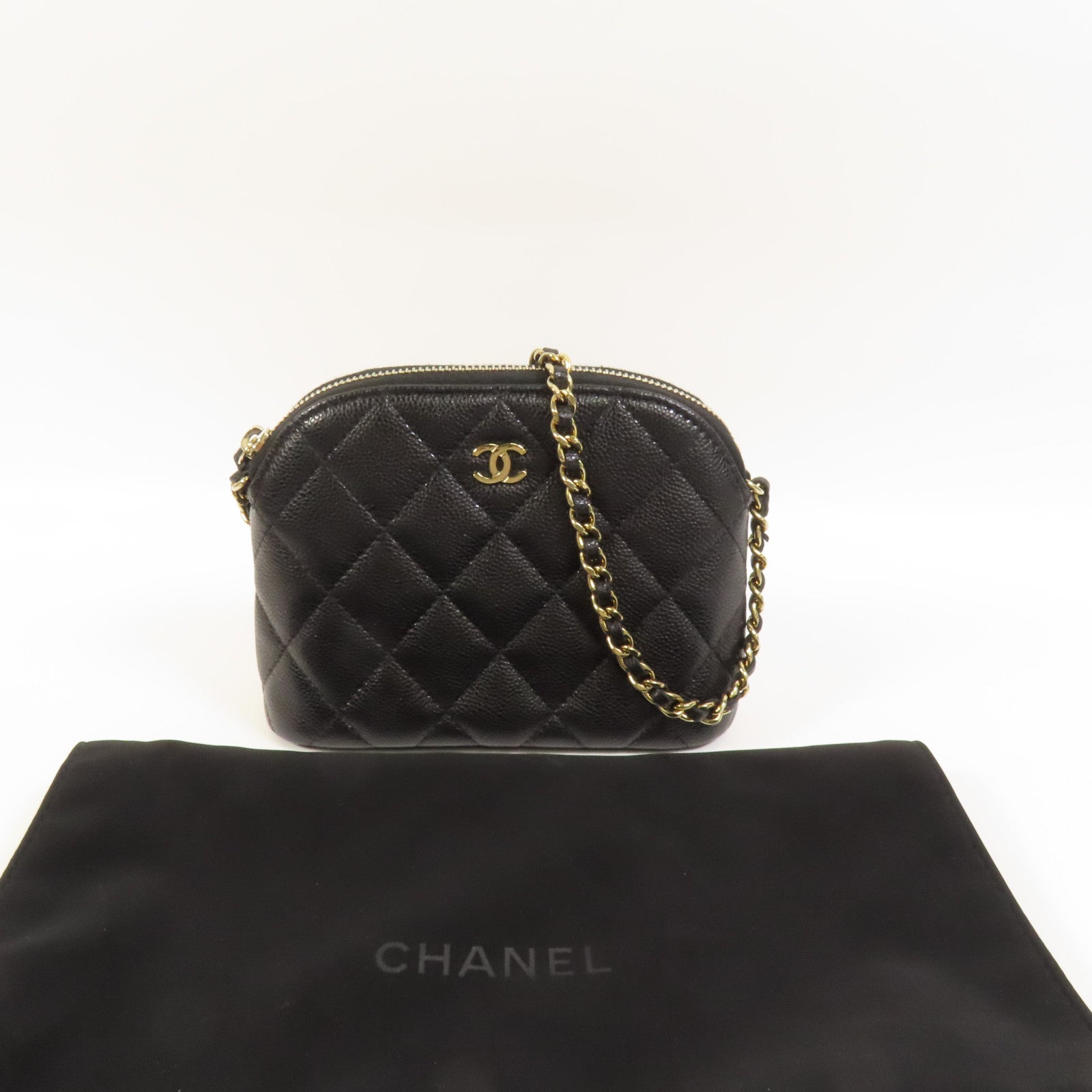 CHANEL 牛皮皮革Chain Shoulder金扣鏈帶肩背袋