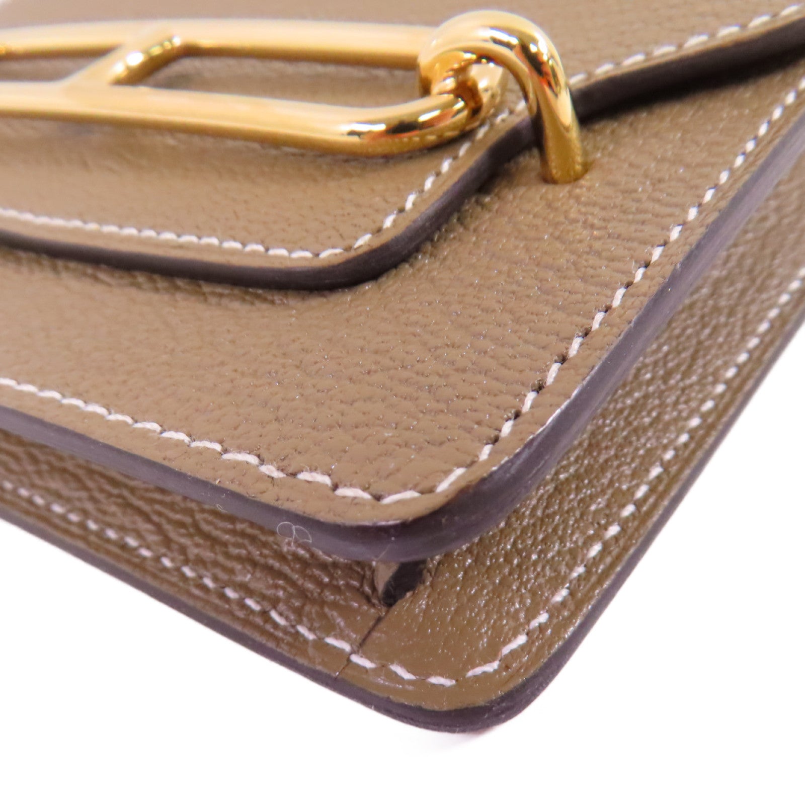 HERMES GHW Roulis Slim Wallet Chevre leather 18 Etoupe Brown