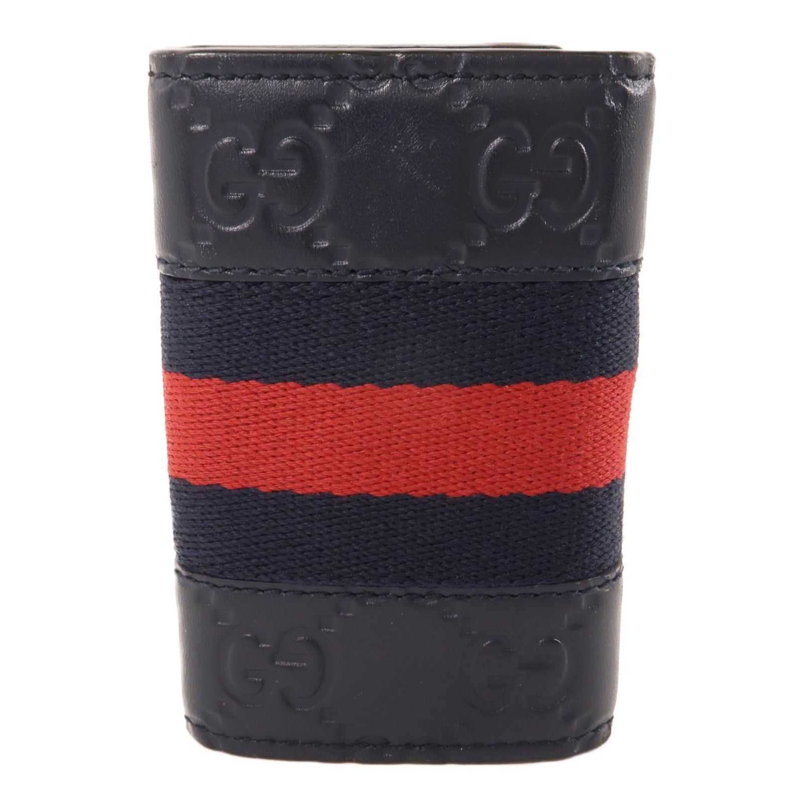 GUCCI 帆布/牛皮皮革Key Holder銀扣鎖匙包黑色