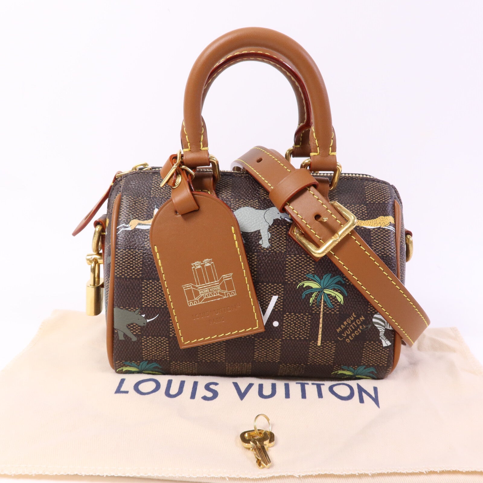 LOUIS VUITTON Damier Heritage Speedy Bandouliere 18 X The Darjeeling金扣手挽肩背兩用袋