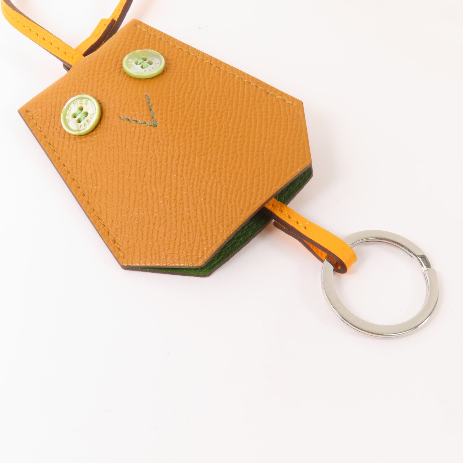 HERMES 【激減優惠】Epsom皮革/珍珠母H Hibouton Clochette Key Ring鎖匙扣Gold