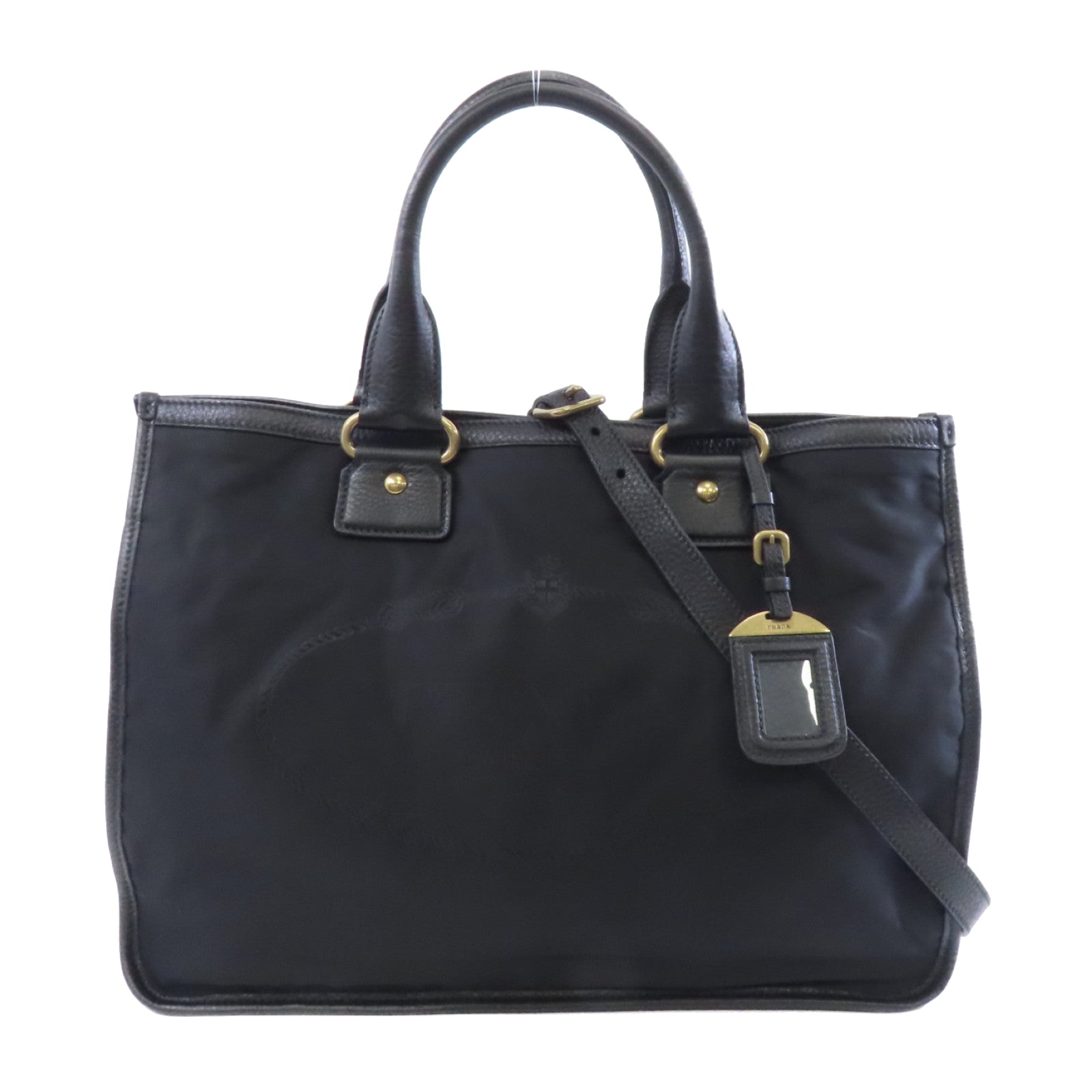 PRADA 尼龍/皮革2 Way Shoulder金扣手挽肩背兩用袋黑色